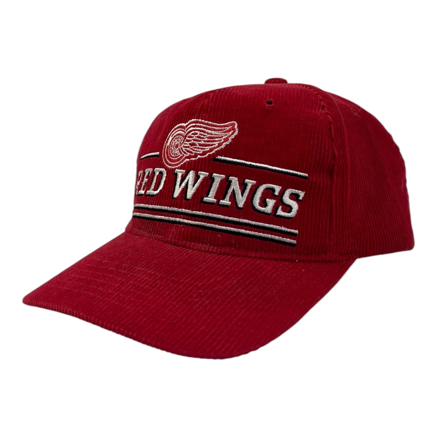 Vintage Detroit Red Wings Ted Fletcher Corduroy Snap Back Hat Red