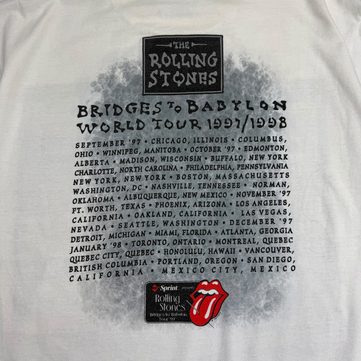 1997/98 The Rolling Stones Bridges To Babylon World Tour  Tee White