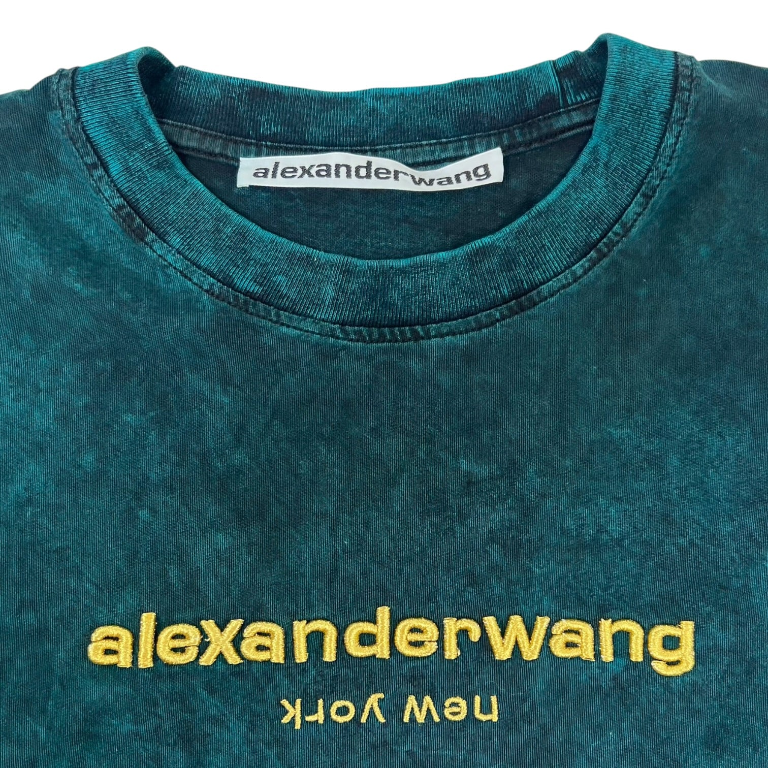Alexander Wang Acid Wash Gold Embroidery T-Shirt Jade