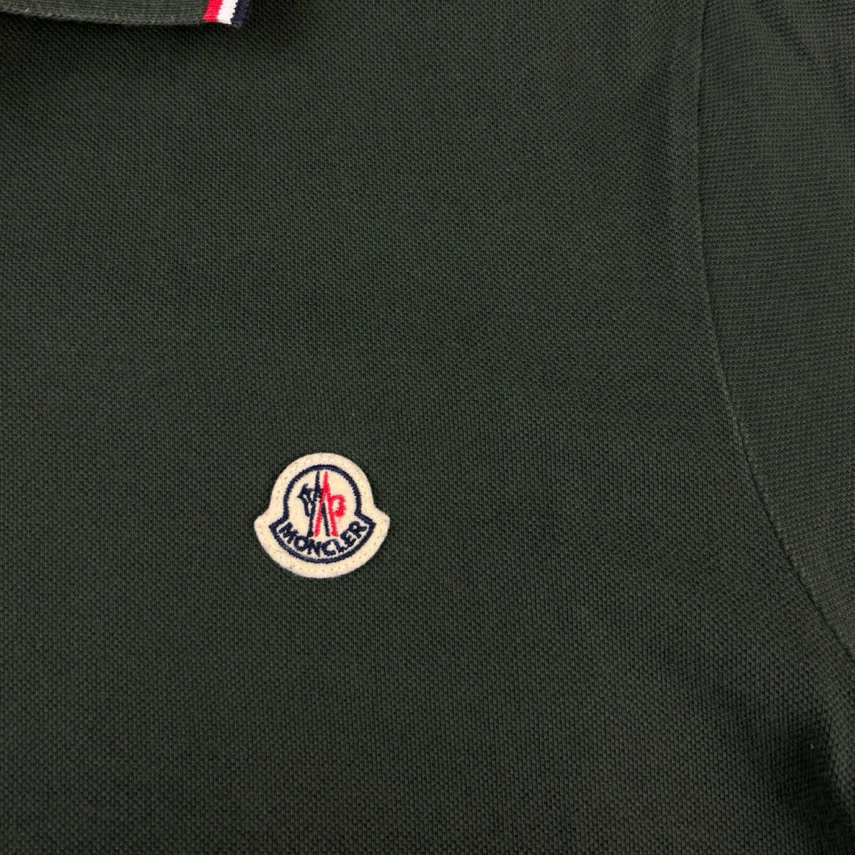 Moncler Logo Patch Tricolour Polo-Shirt Olive