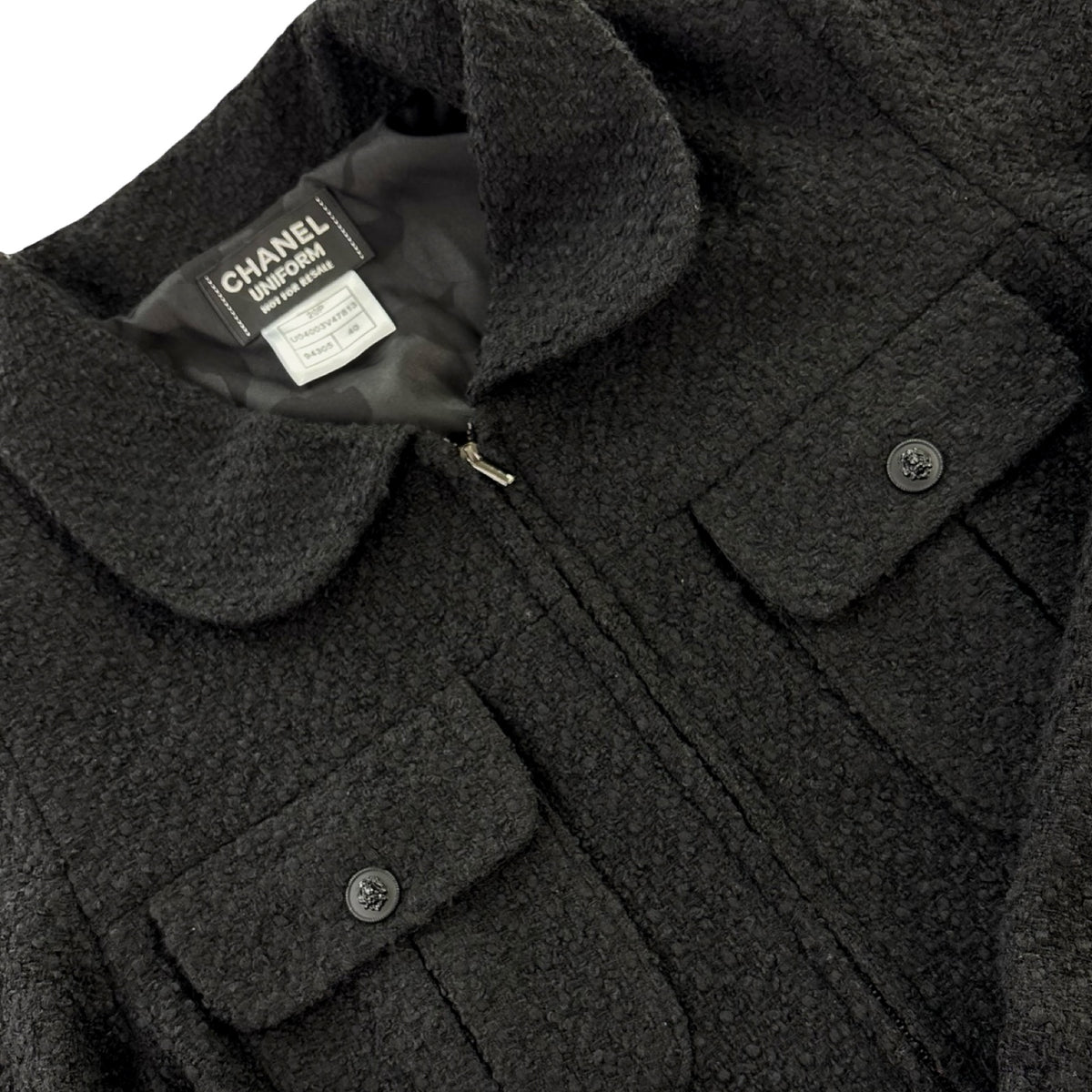 (W) Chanel Uniform Cropped Bouclé Tweed Jacket Black