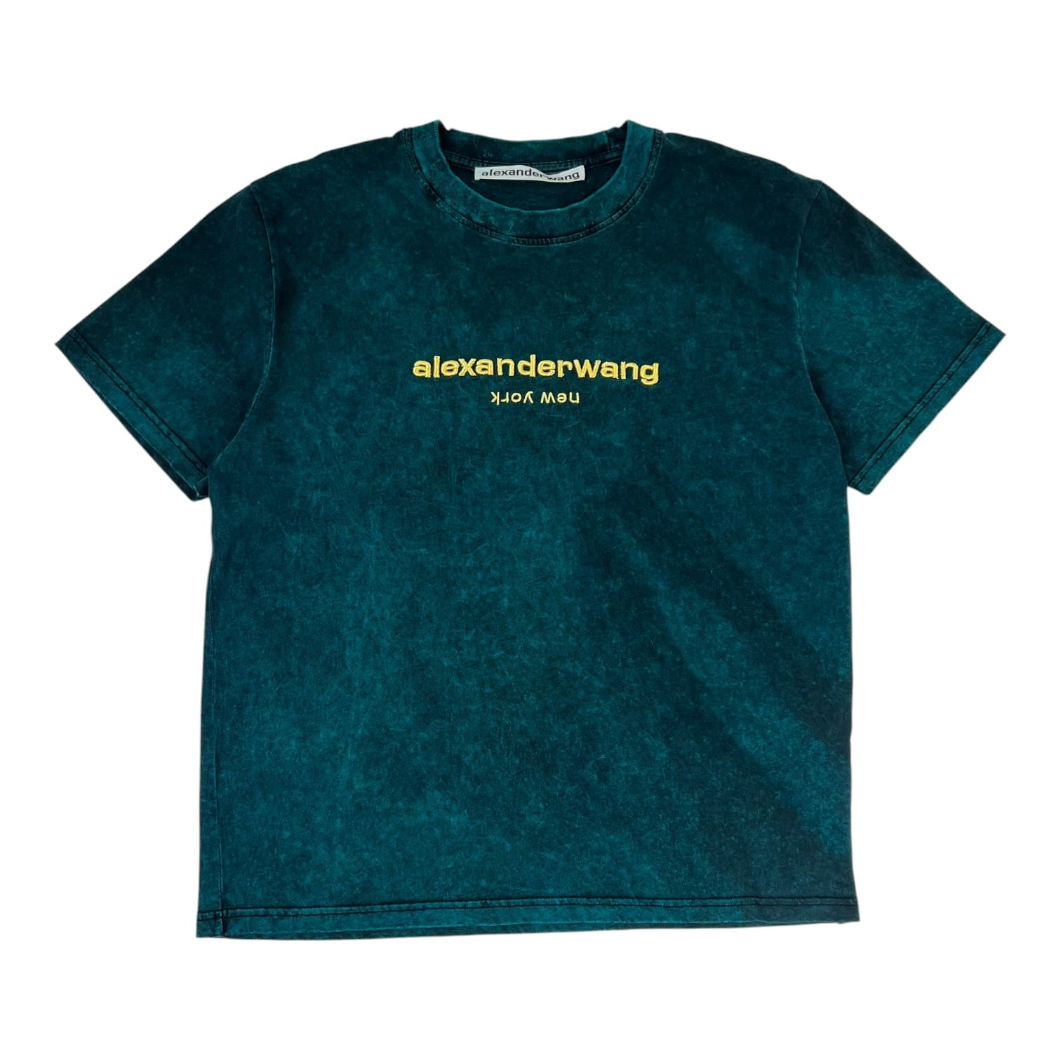 Alexander Wang Acid Wash Gold Embroidery T-Shirt Jade