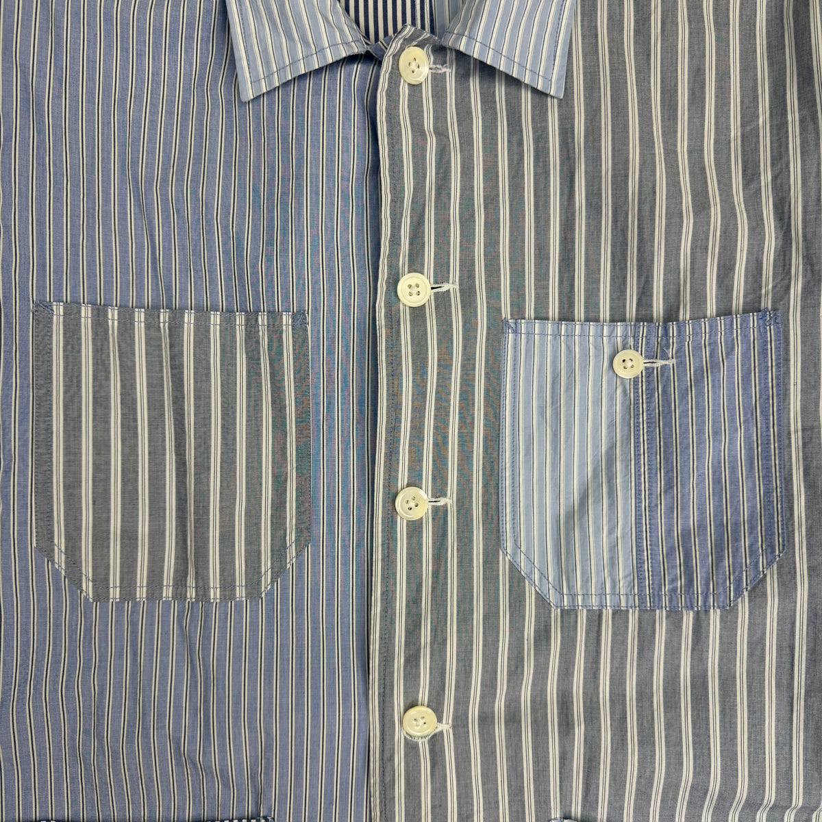 Sage de Cret Stripe Pattern Work Shirt Blue