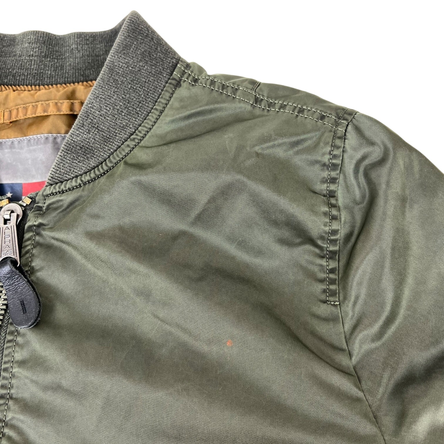 Alpha Industries MA-1 Flight Remove Before Flight Pull Tab Jacket Army Green