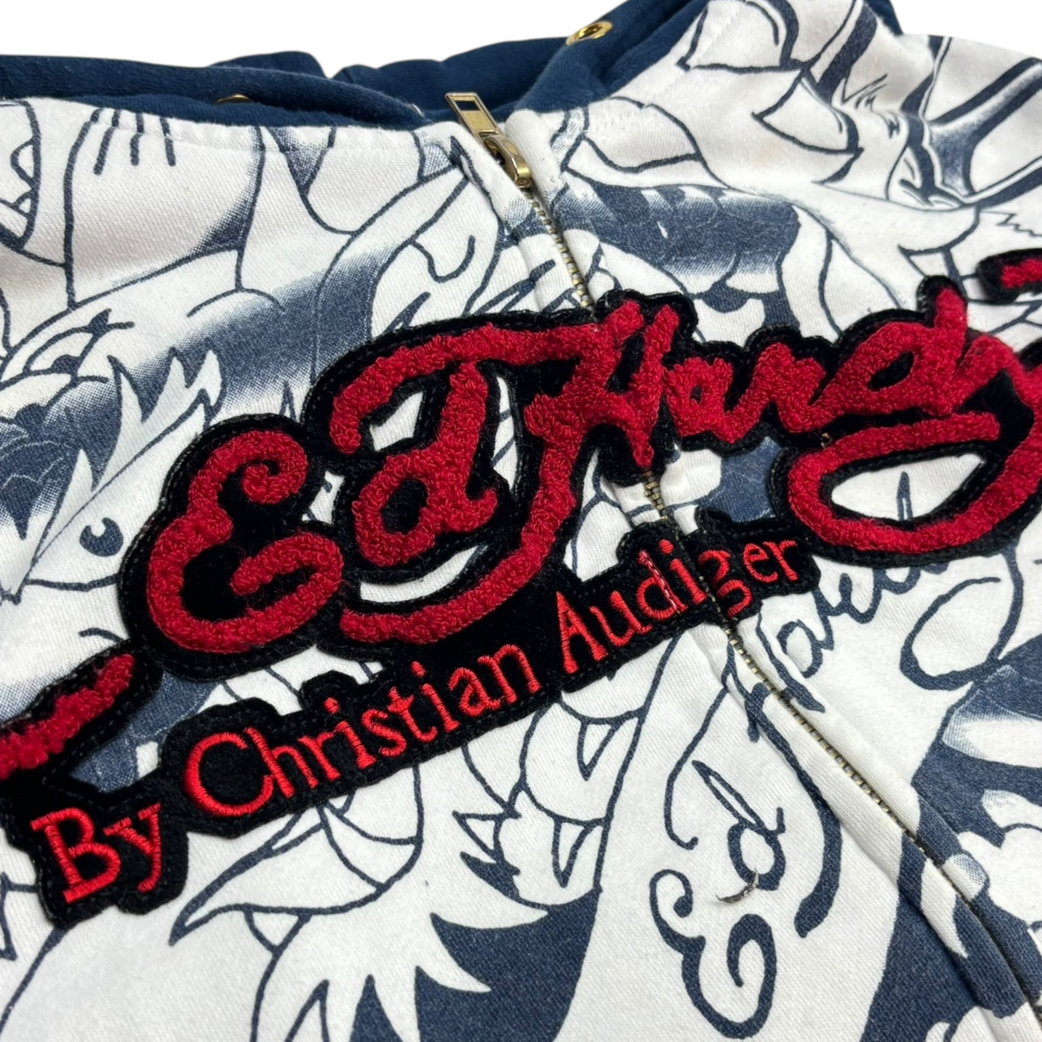 Y2K Ed Hardy Felt Embroidered Zip Up Hoodie