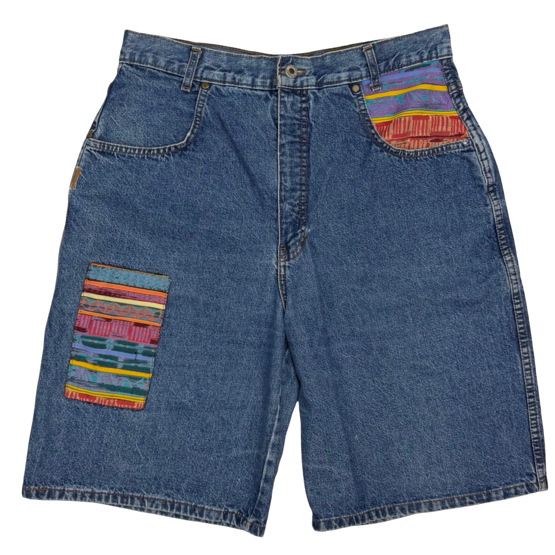Vintage Hollywood Denim Patchwork Shorts Blue