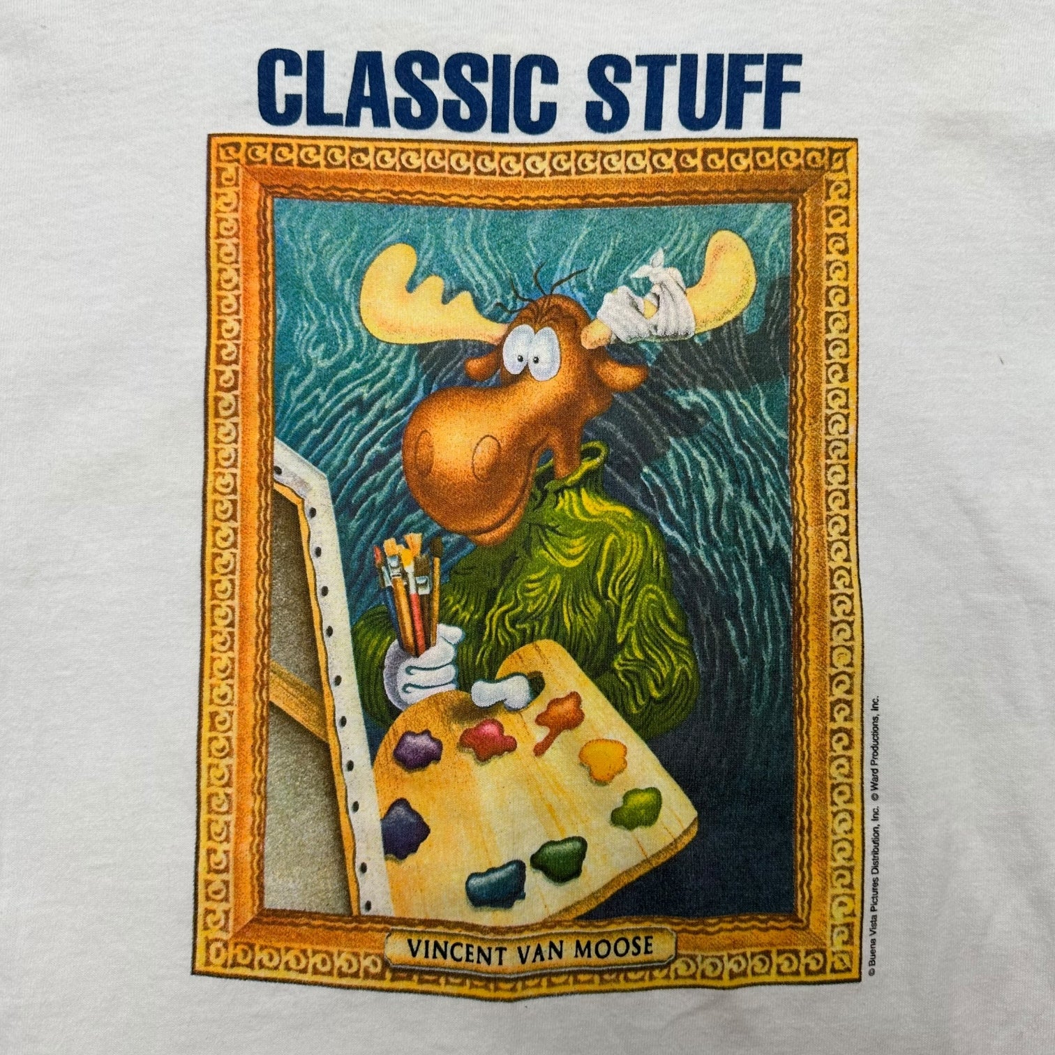 Vintage Adventures Of Rocky And Bullwinkle ‘Vincent Van Moose’ Tee White