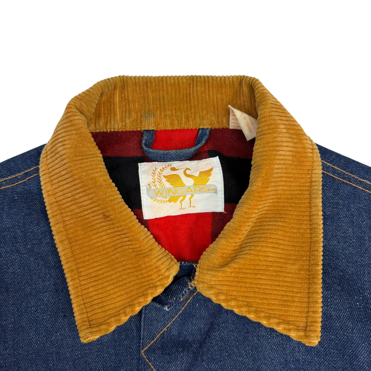 Vintage Wingars Denim Plaid Lined Trucker Jacket Blue