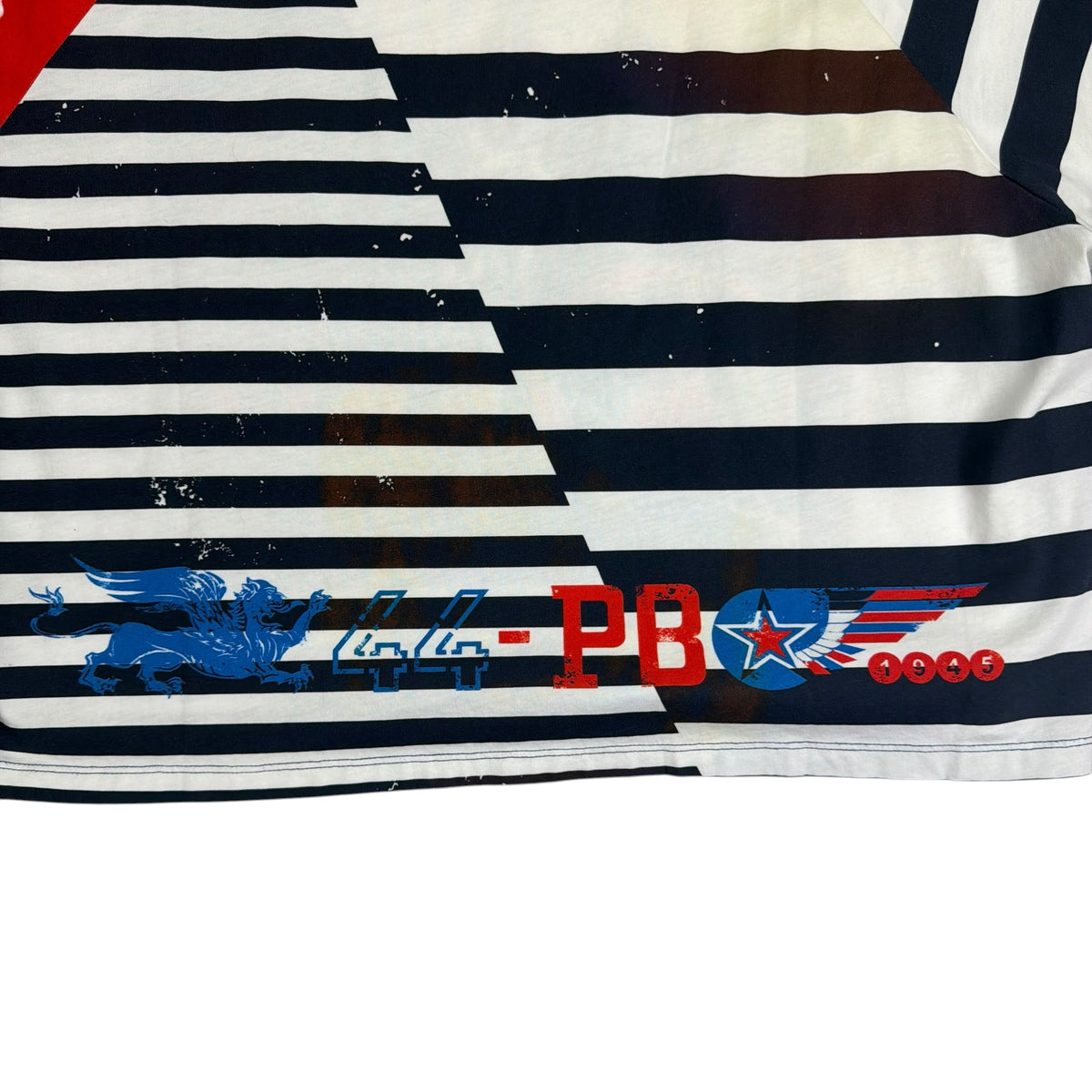 (W) Balmain Space Orbit Striped Cropped Tee Navy