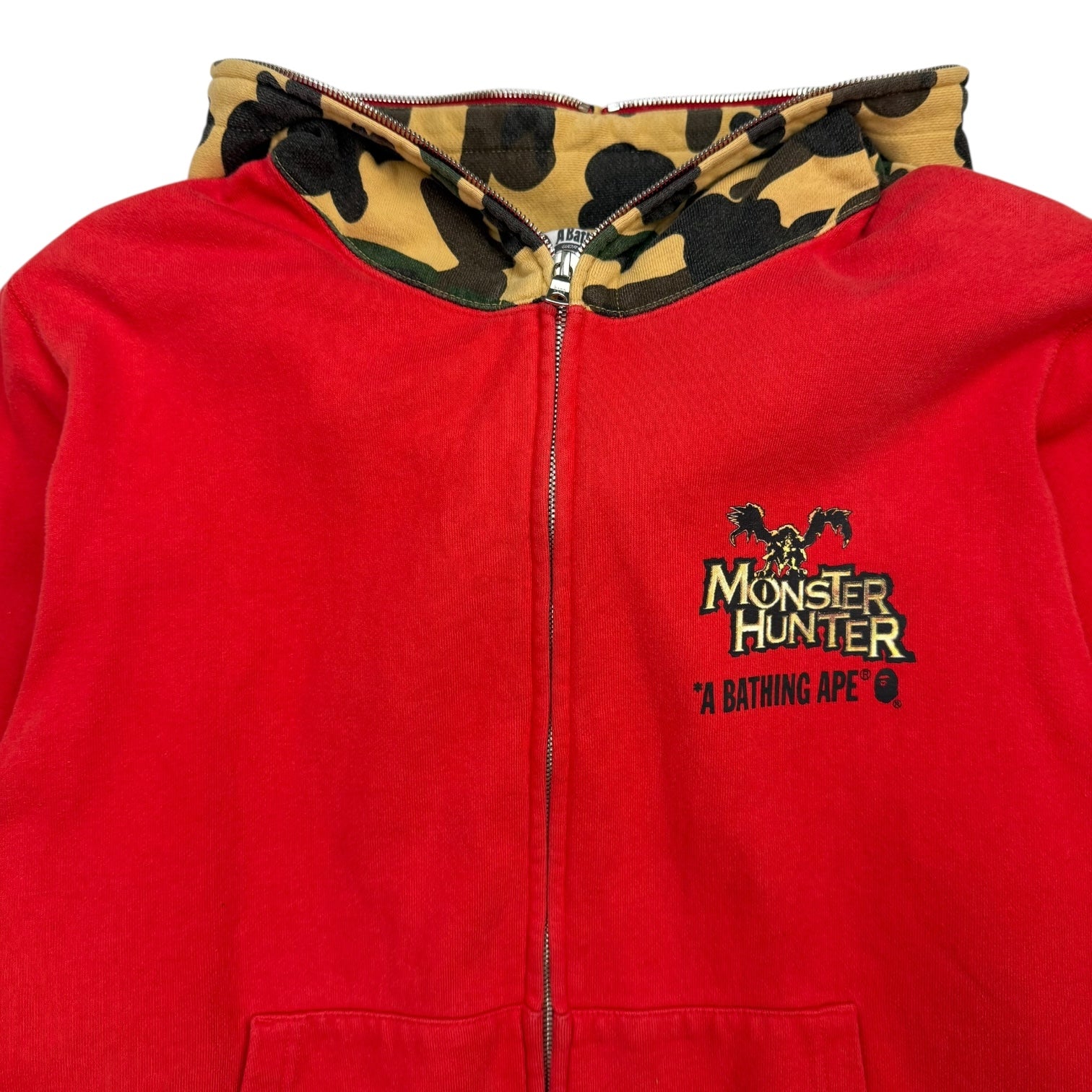 A Bathing Ape x Monster Hunter Full Zip Hoodie Red/Camo
