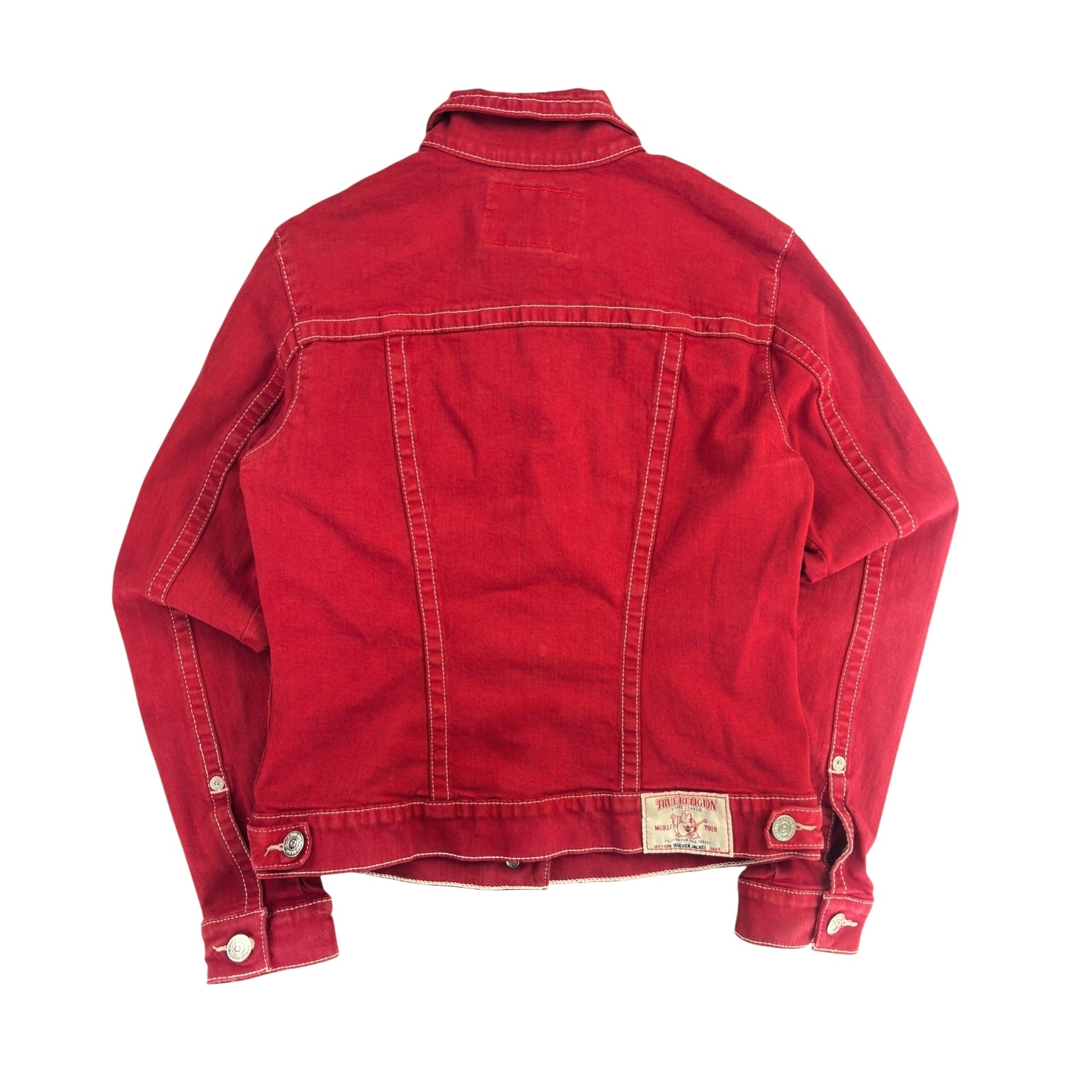 (W) True Religion Contrast Stitch Denim Jacket Red