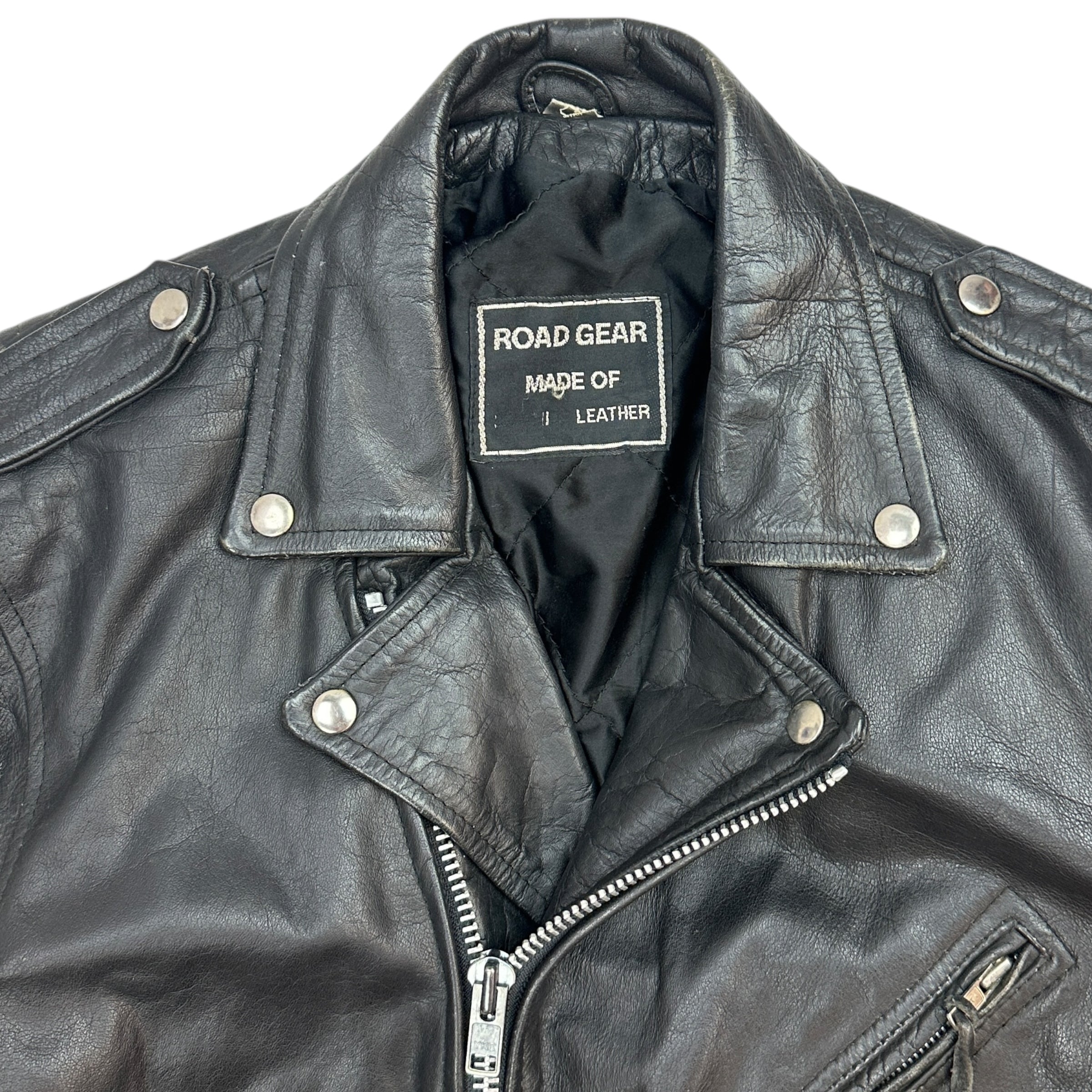 Vintage Road Gear Leather Motorcycle Jacket Black