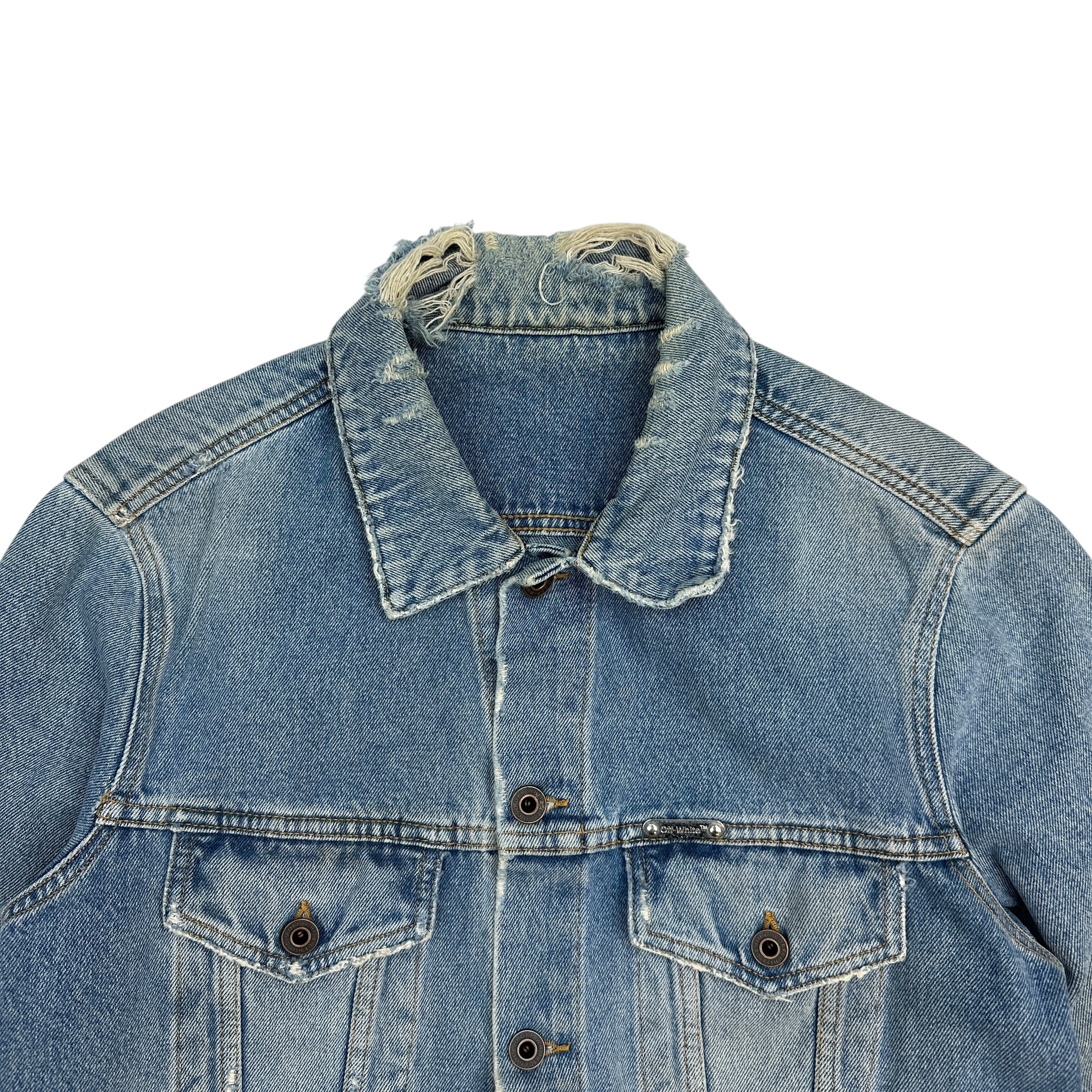 Off-White Vintage Printed Gradient Distress Denim Jacket