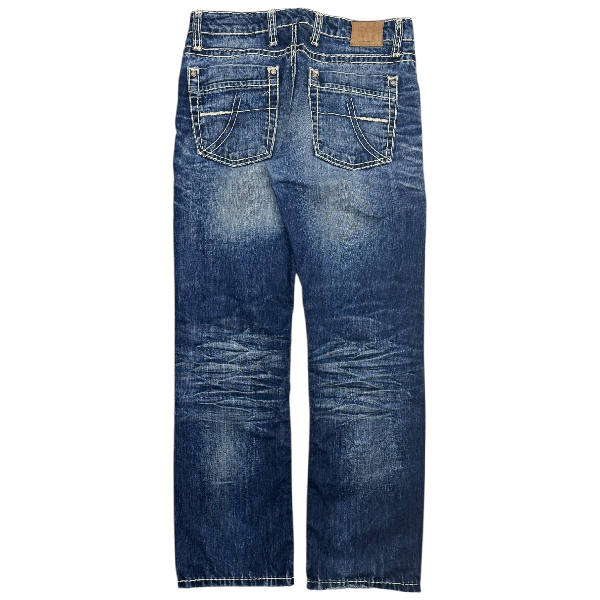 Y2K Camp David Embroidered Contrast Stitch Denim Blue Wash Bottoms