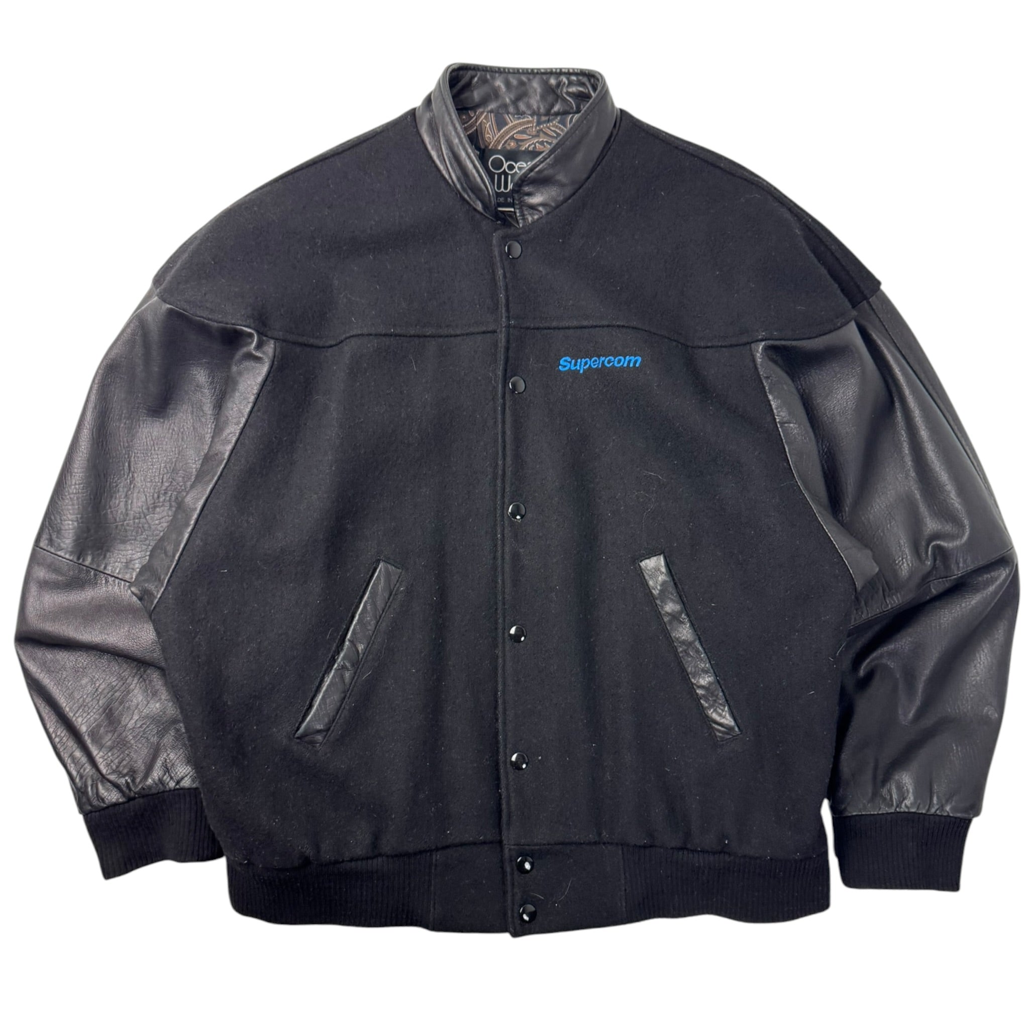 Vintage IBM Supercom Embroidered Leather Varsity Jacket