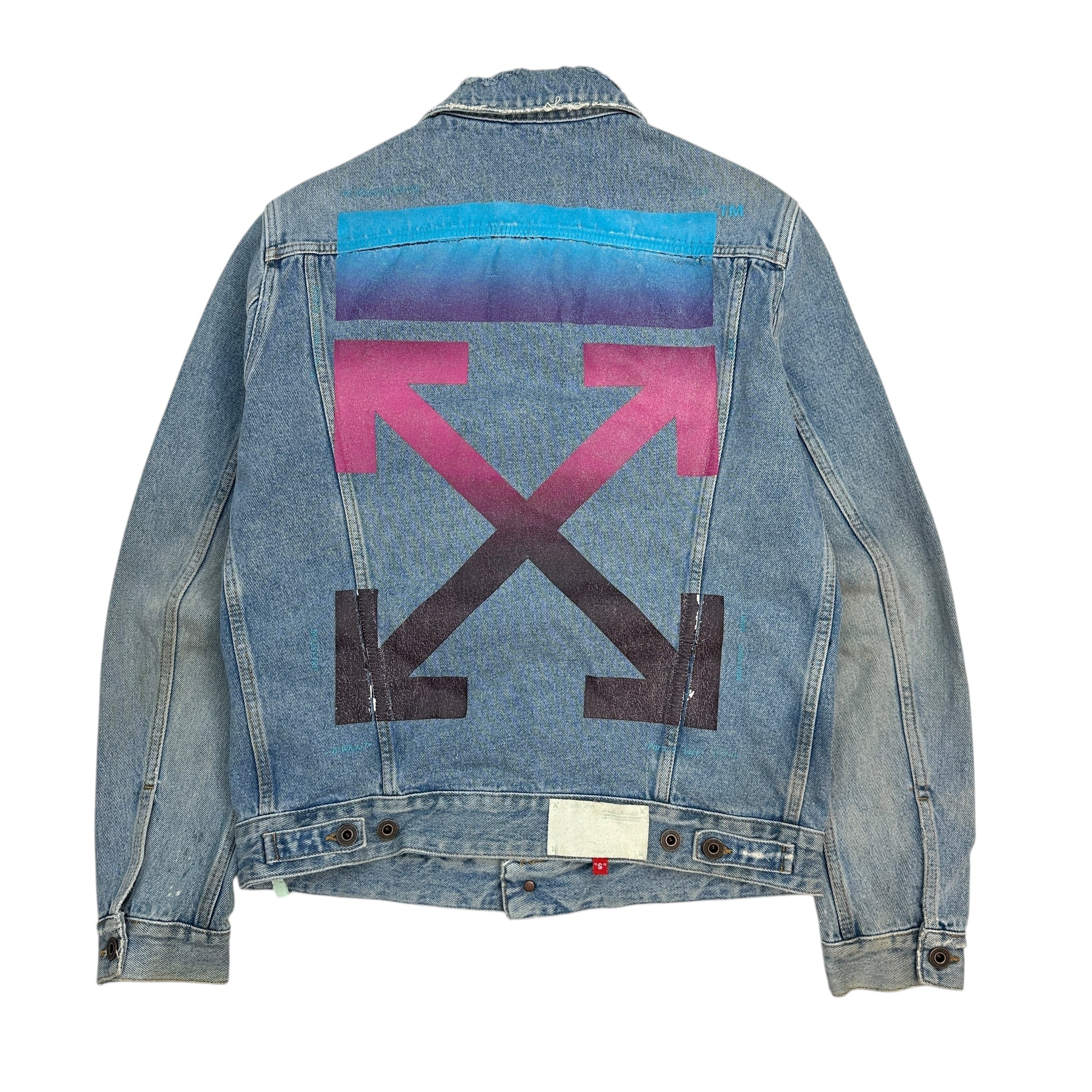 Off-White Vintage Printed Gradient Distress Denim Jacket