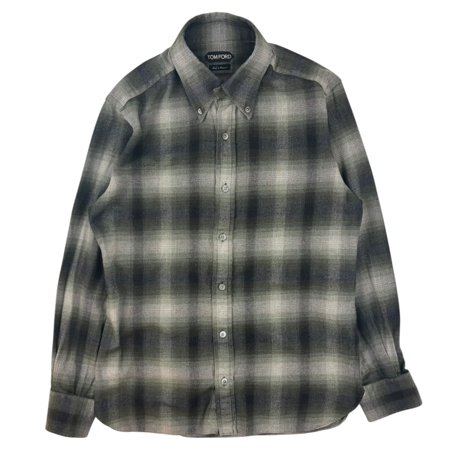 Tom Ford Plaid Check Cotton Button-Up Green