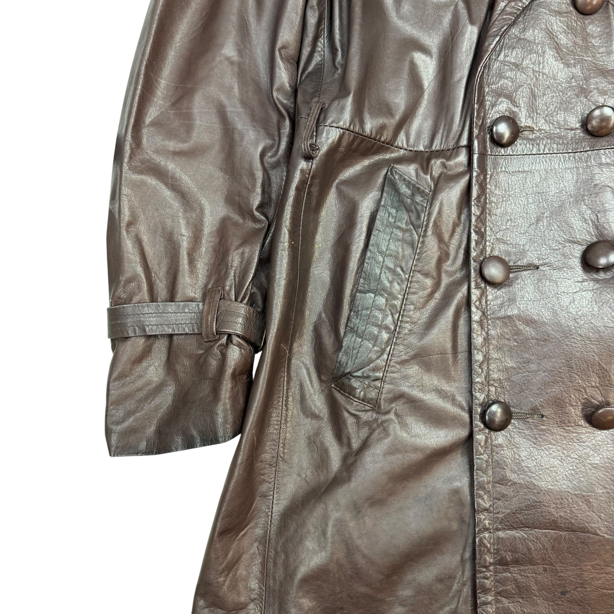 (W) Vintage Sidney Leather Trench Coat Brown