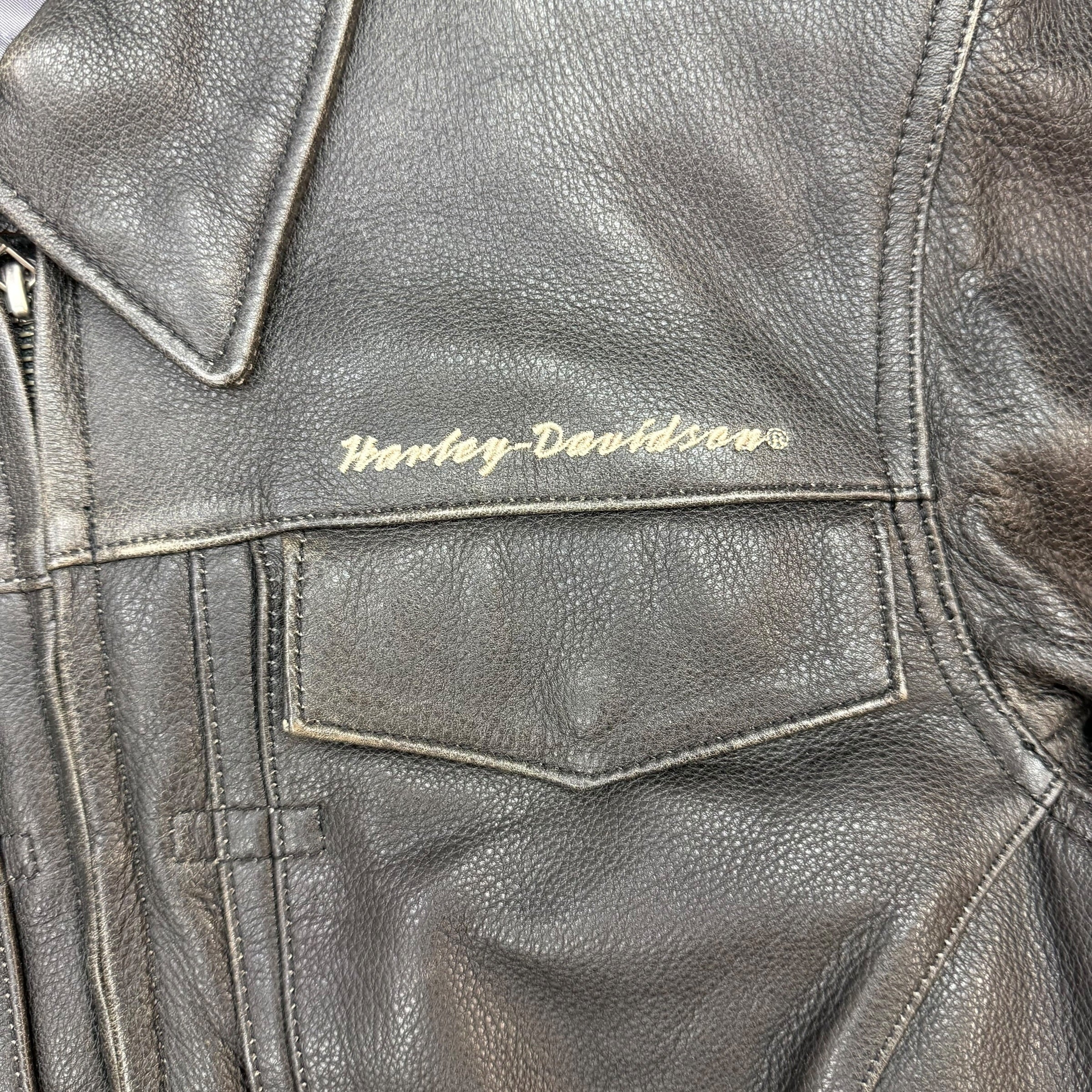 (W) Vintage Harley Davidson Leather Moto Jacket Black