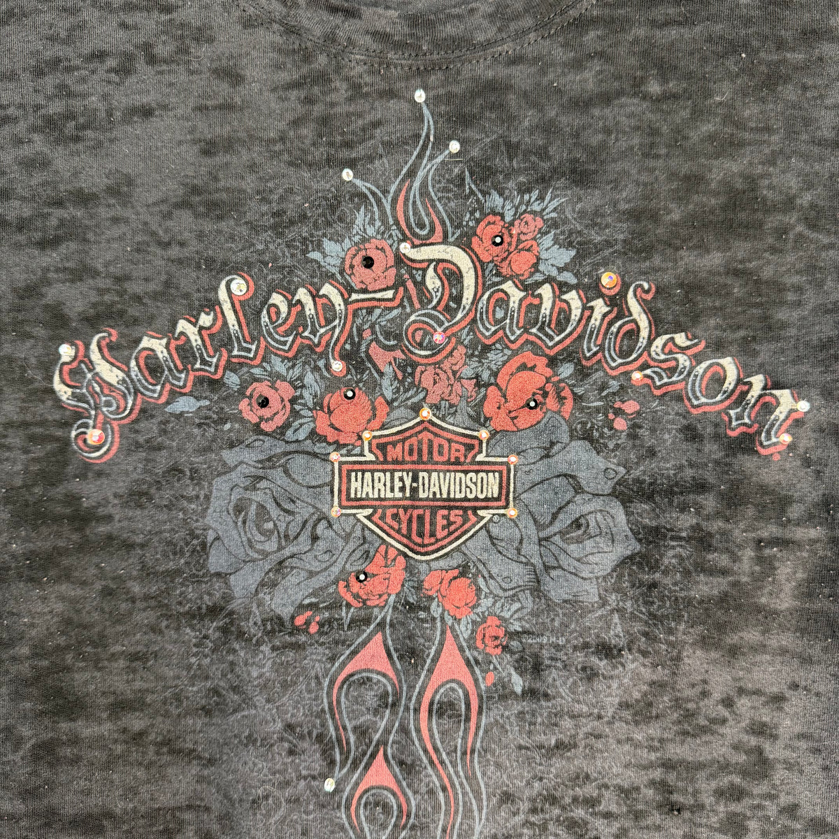 (W) Vintage Harley Davidson Rhinestone Tee Black