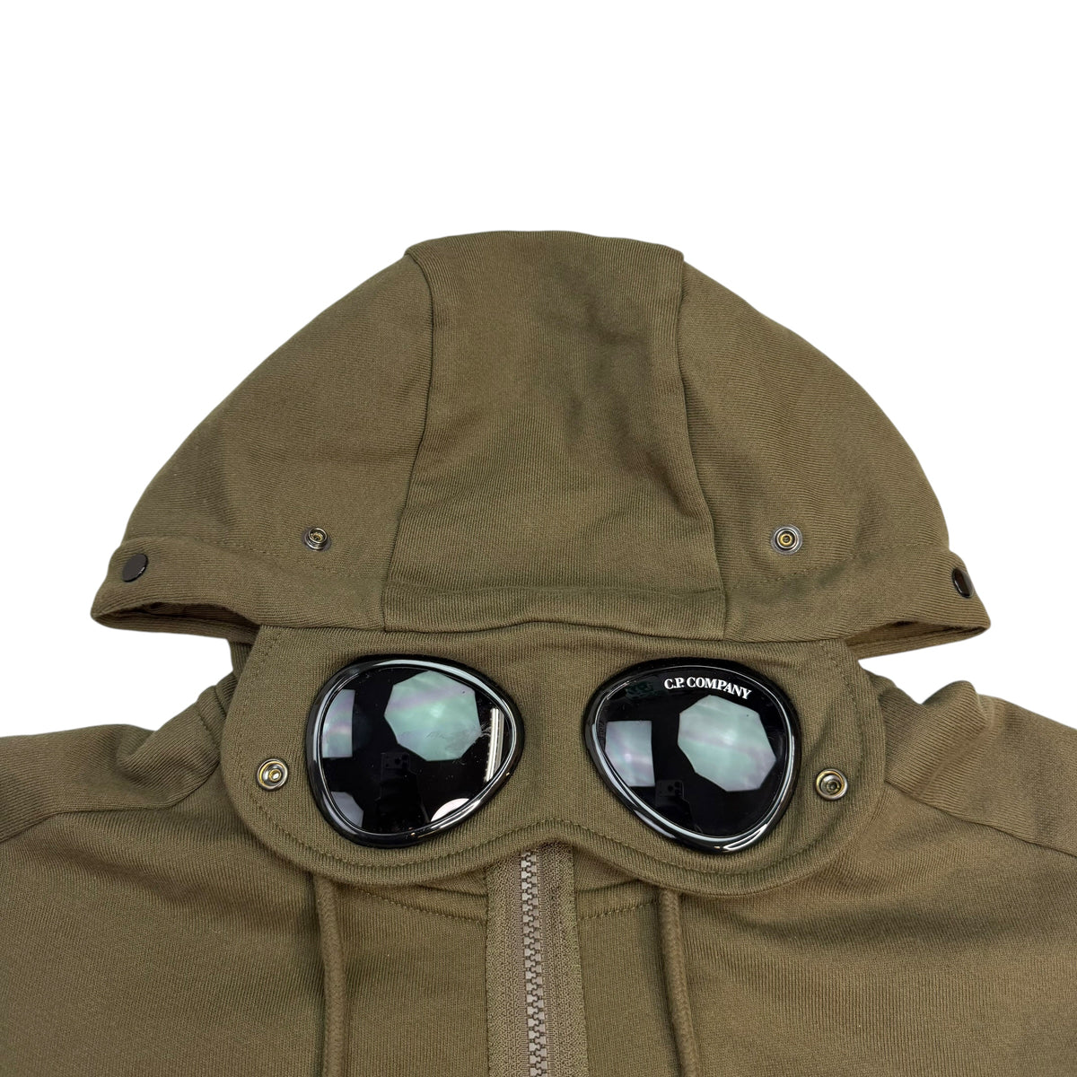 C.P. Company Diagonal Raised Fleece Zip Up Hoodie Army Green