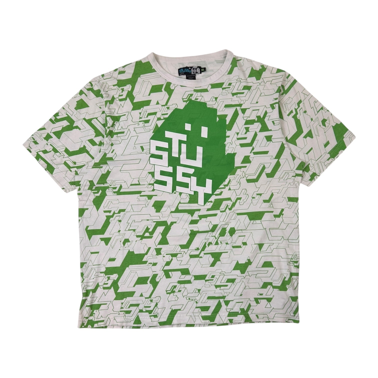 Vintage Stussy X Delta All Over Print T-Shirt White/Green