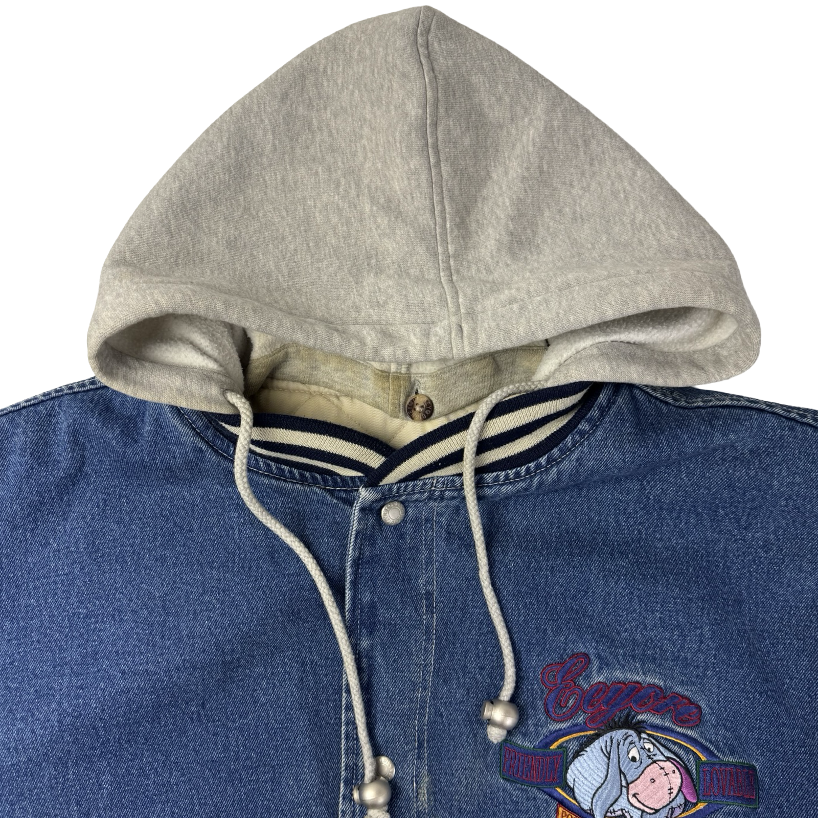 Vintage Eeyore ‘Positive In My Own Way’ Hooded Denim Varsity
