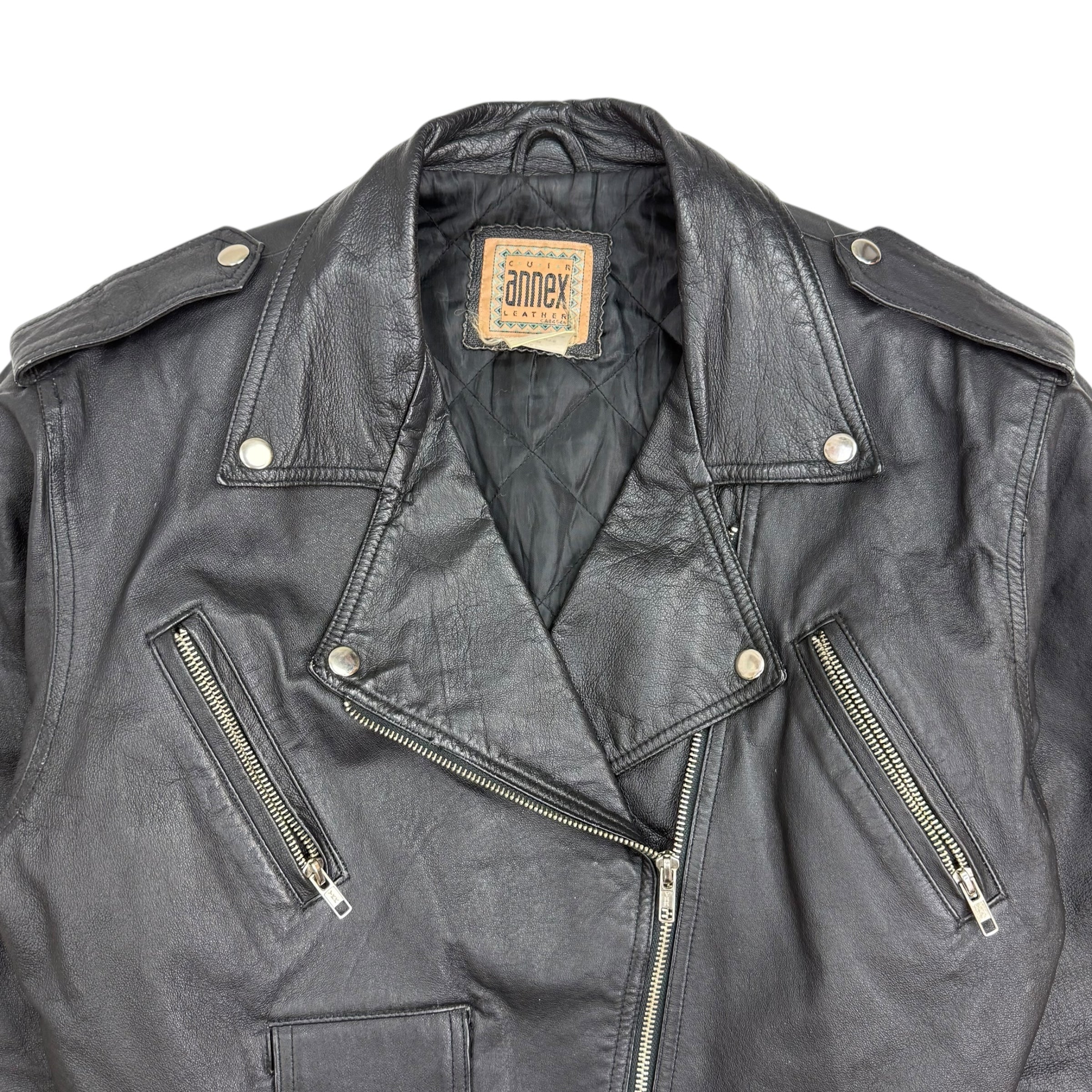 Vintage Annex Cropped Leather Moto Jacket Black