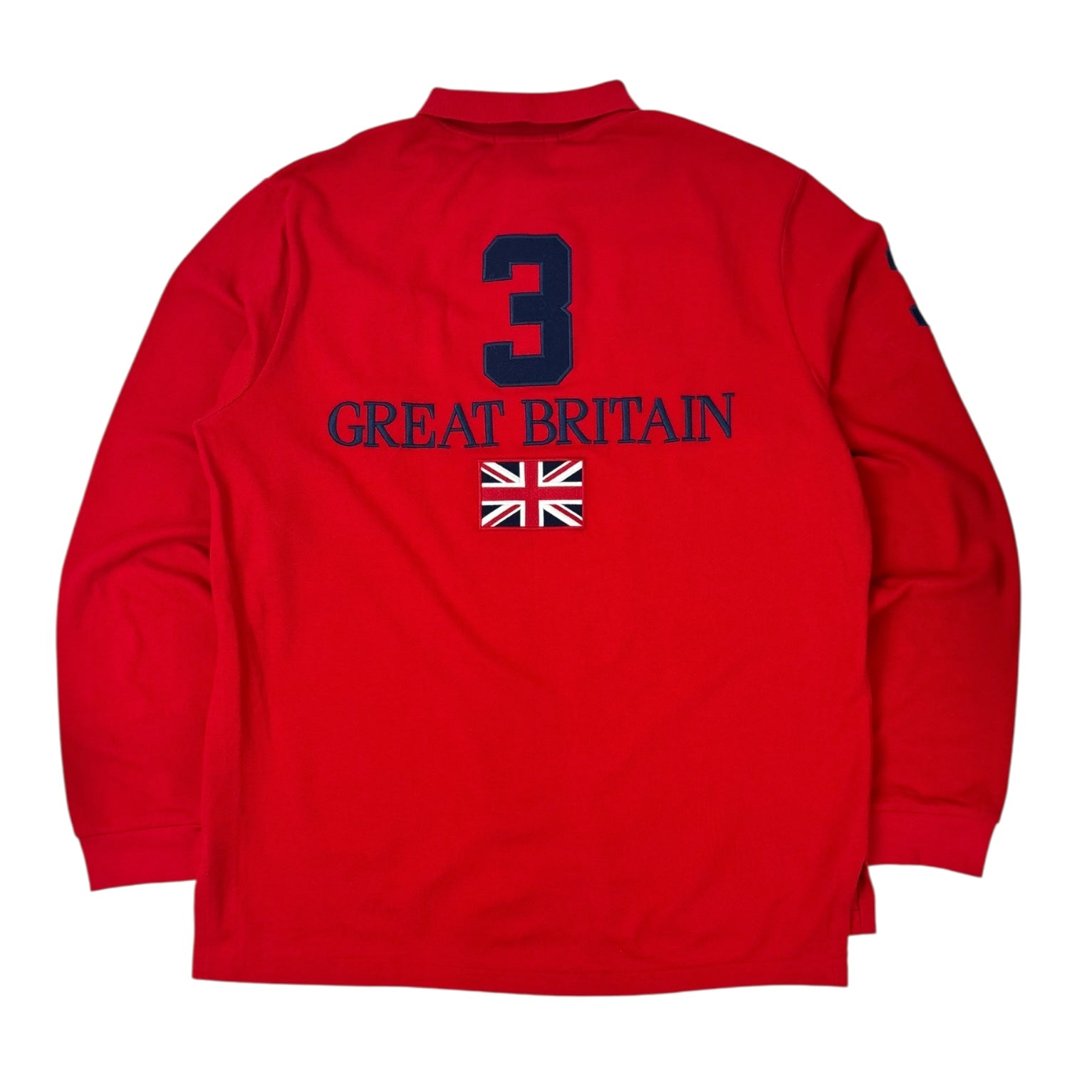 Vintage Polo Ralph Lauren Great Britain “3” Long Sleeve Polo Shirt Red