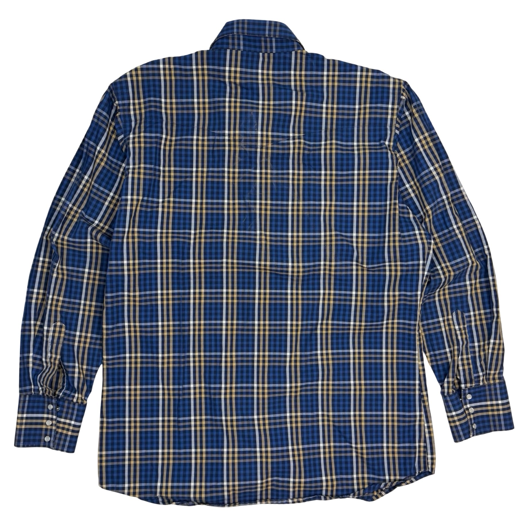Vintage Wrangler Plaid Snap Button Up Flannel Shirt Blue/Yellow