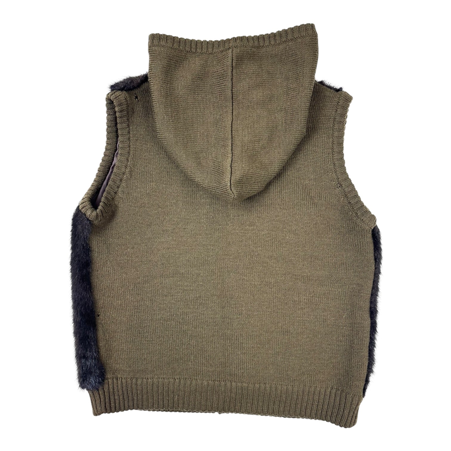 (W) Vintage Di Piu Faux Fur Knit Vest Olive