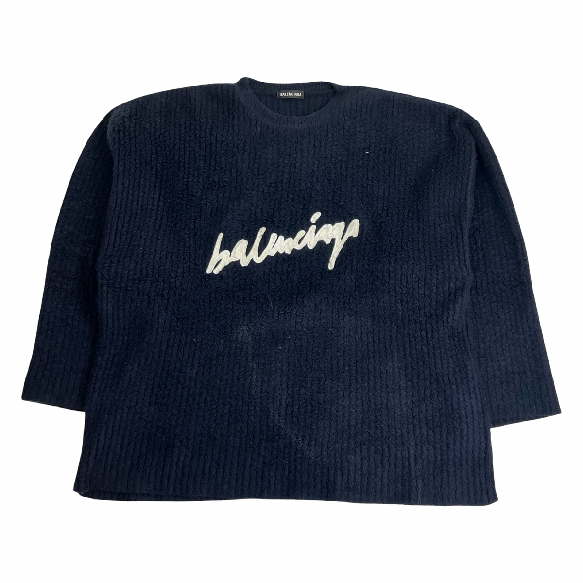 Balenciaga Scribble Ribbed Knit  Sweater Navy