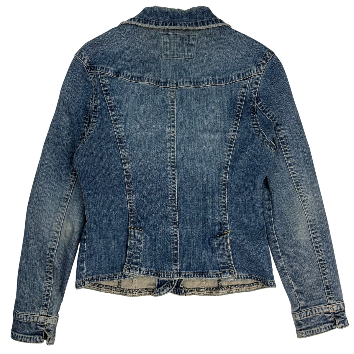 (W) Vintage Frayed Trim Denim Jacket Blue
