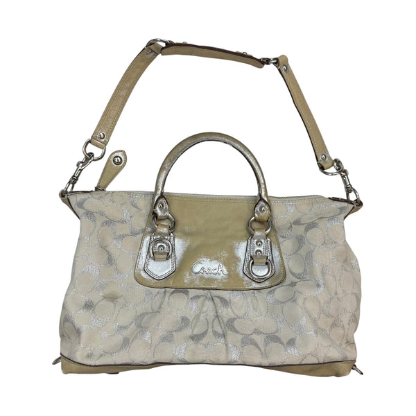 (W) Coach Ashley Signature Satchel Silver/Beige
