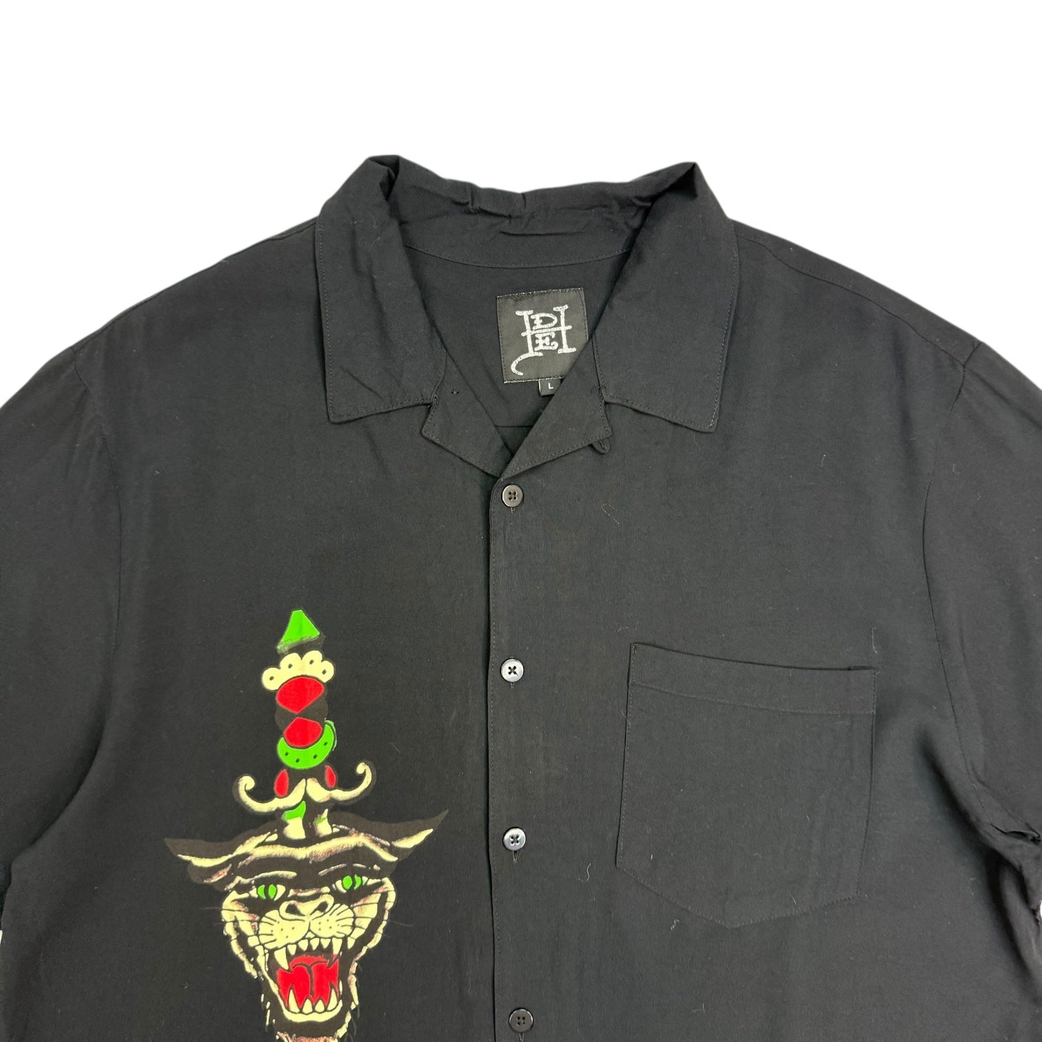 Vintage Y2K Ed Hardy Tattoo Rayon Button Up Shirt Black