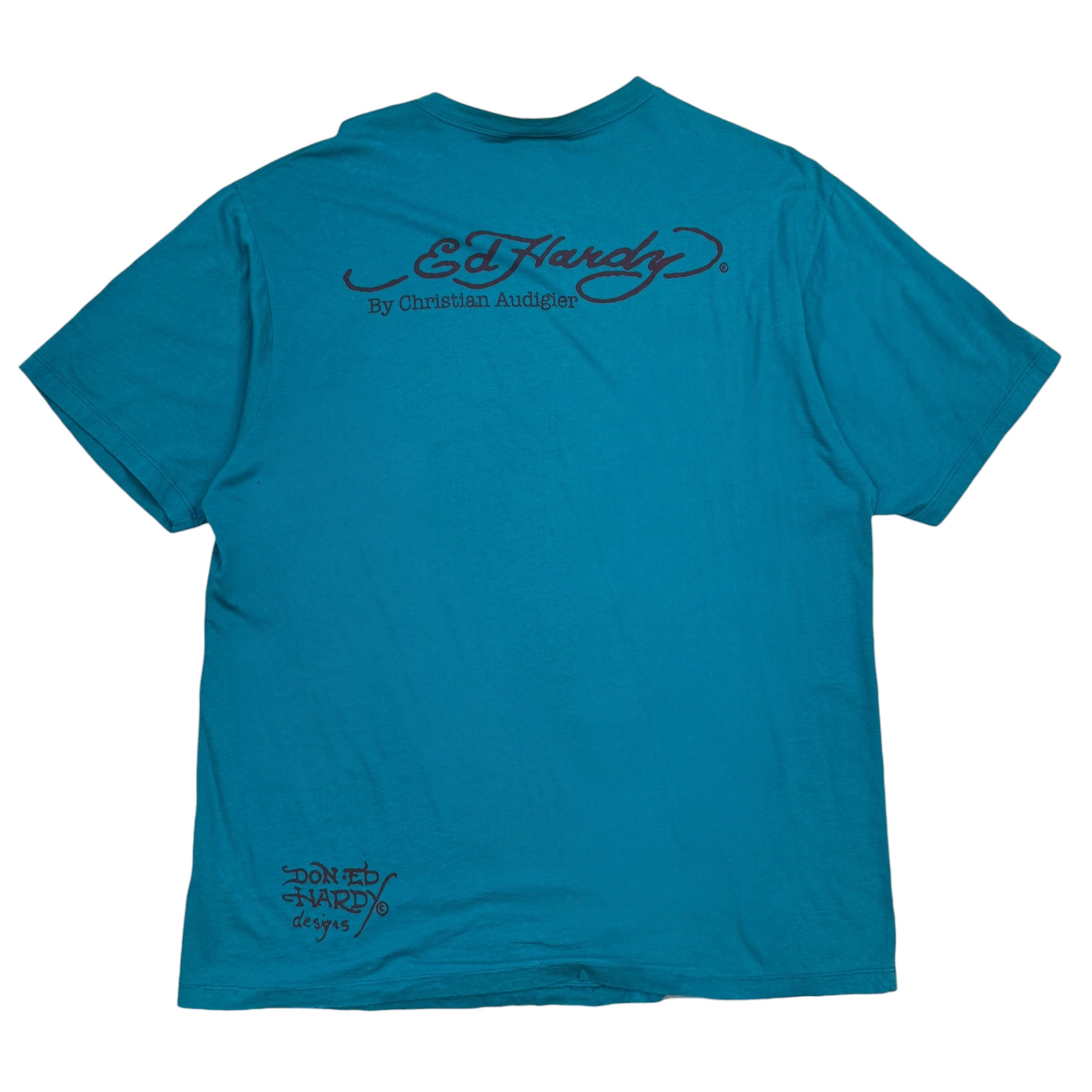 Vintage Christian Audigier Ed Hardy Skull Tee Aqua