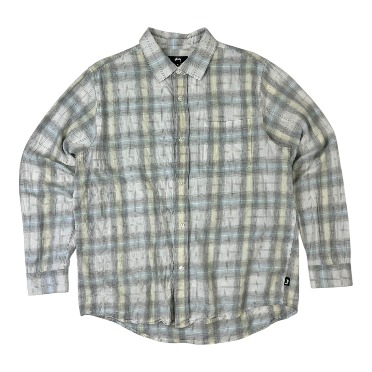 Stussy Beach Plaid Button Up Shirt Yellow/Light Blue Cotton