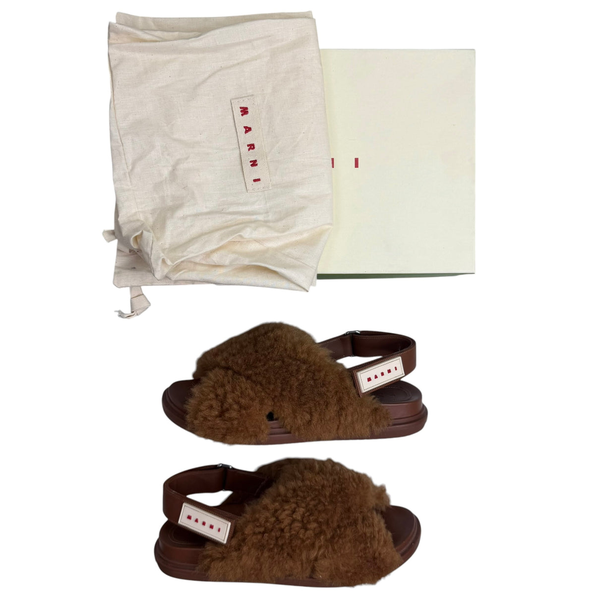 (W) Marni Fussbett Shearling Sandal Caramel (Used)
