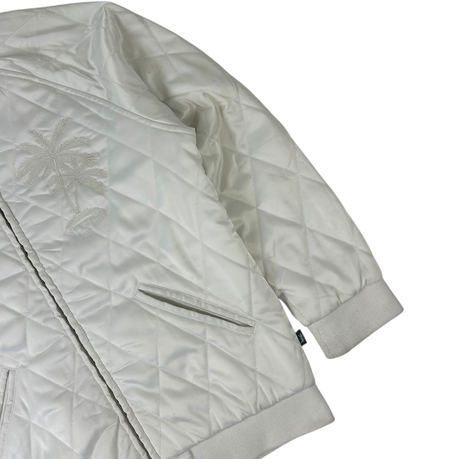 Stussy Quilted Palm Tree Bomber Jacket White