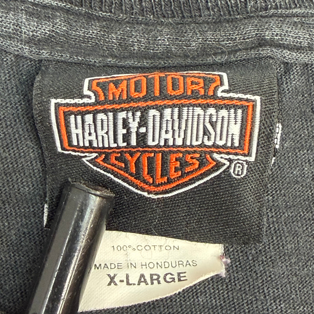 Vintage Harley Davidson Edge Flaming Skull Contrast Sleeve Tee Black