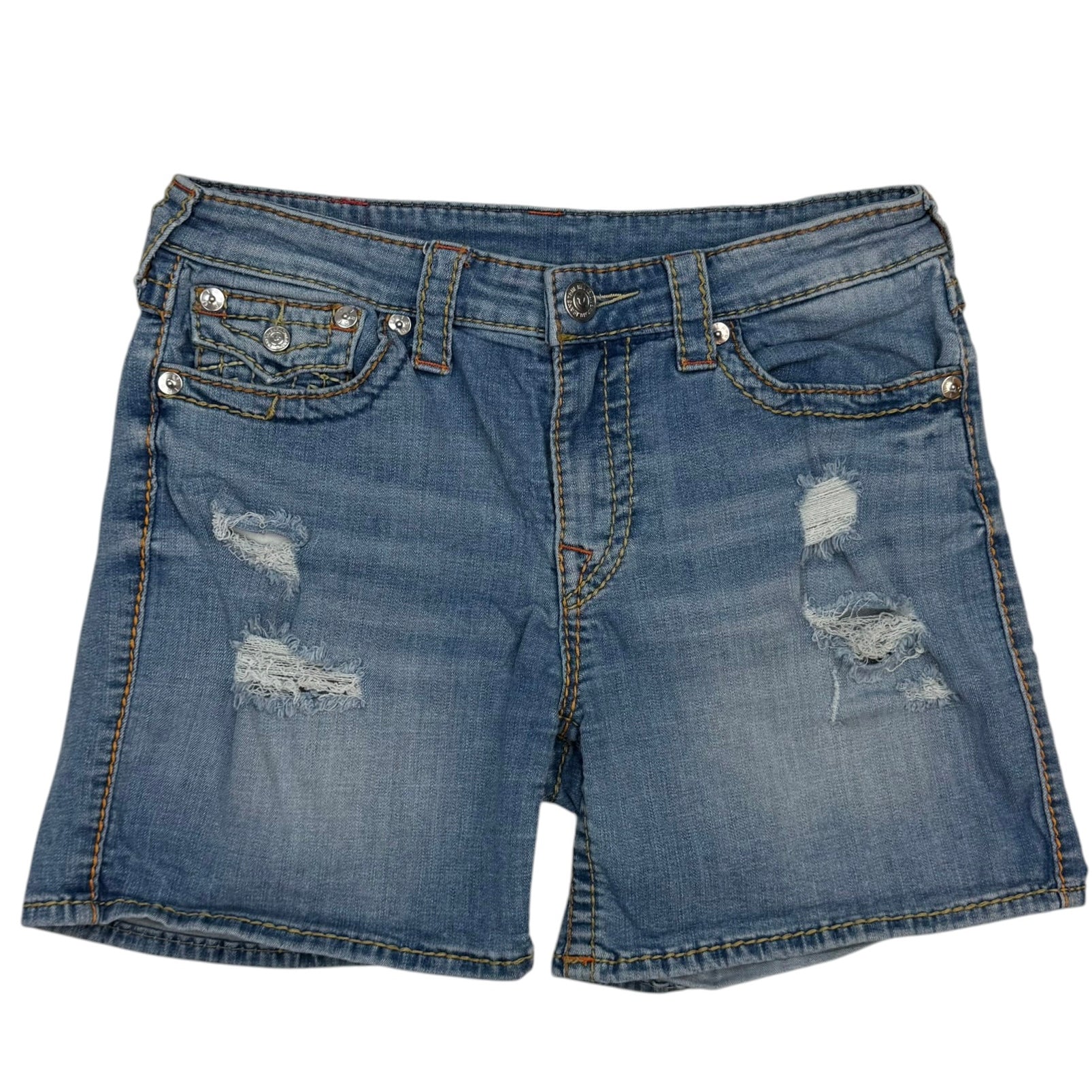 (W) Vintage True Religion Distressed Denim Shorts Blue