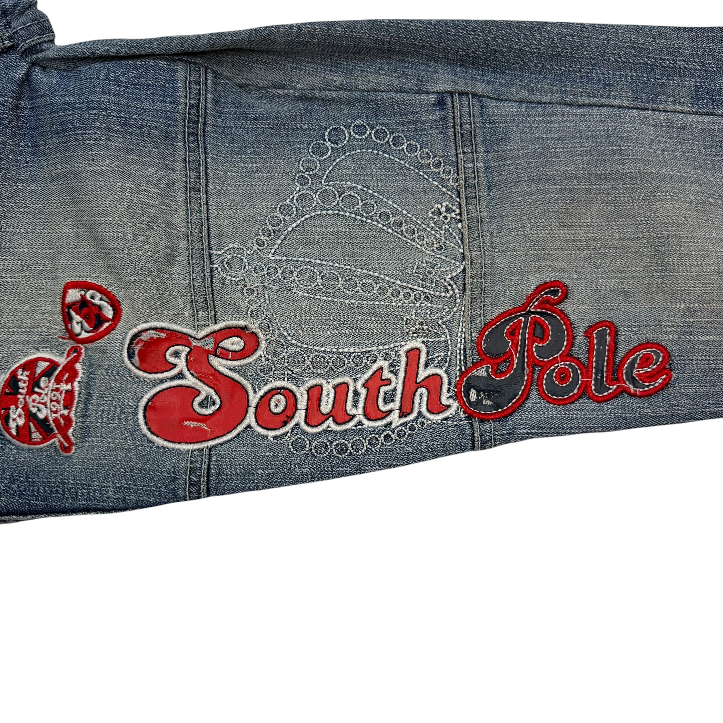 (W) Vintage Southpole Embroidered Flared Jeans Blue