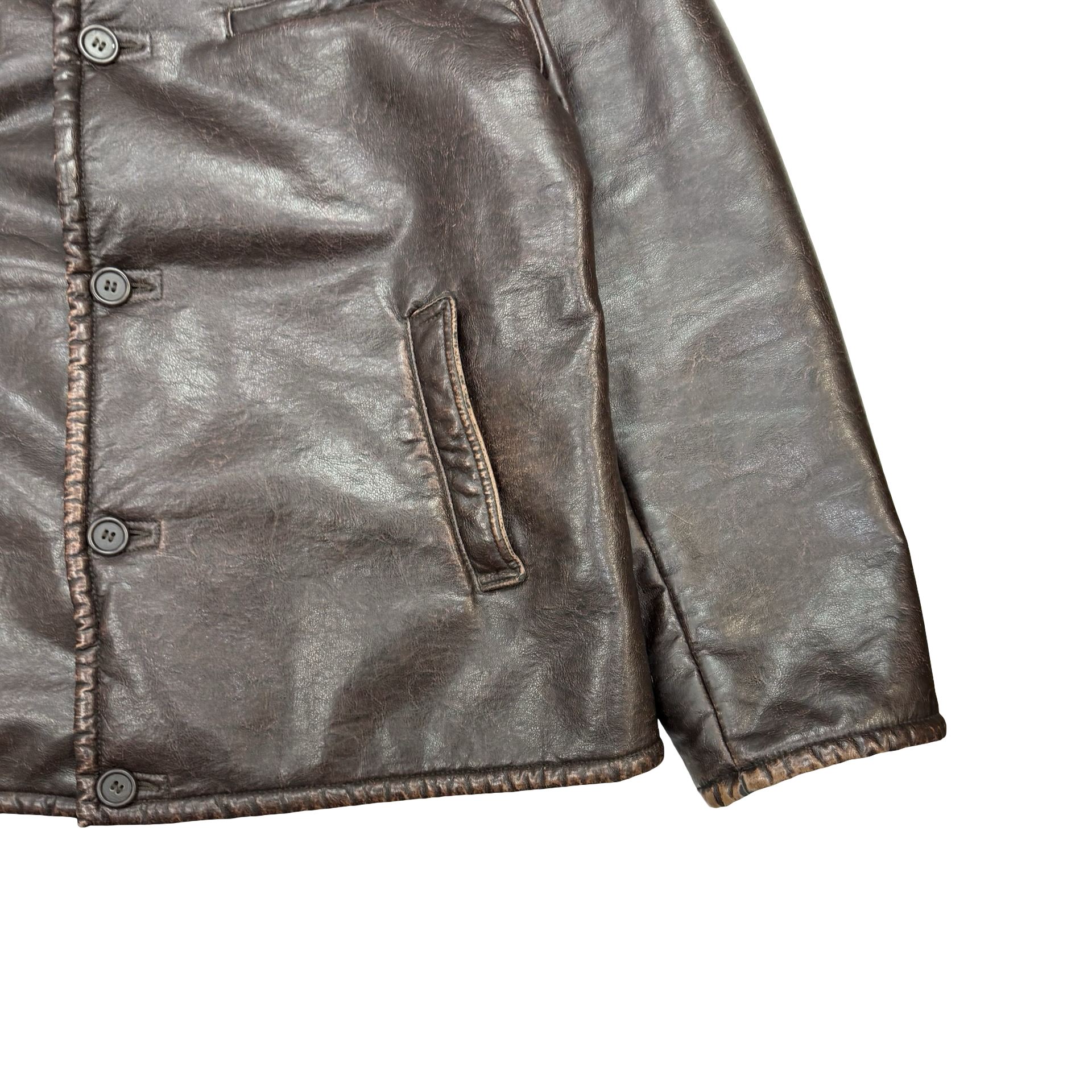 Vintage Armani Jeans Faux Leather Jacket Brown