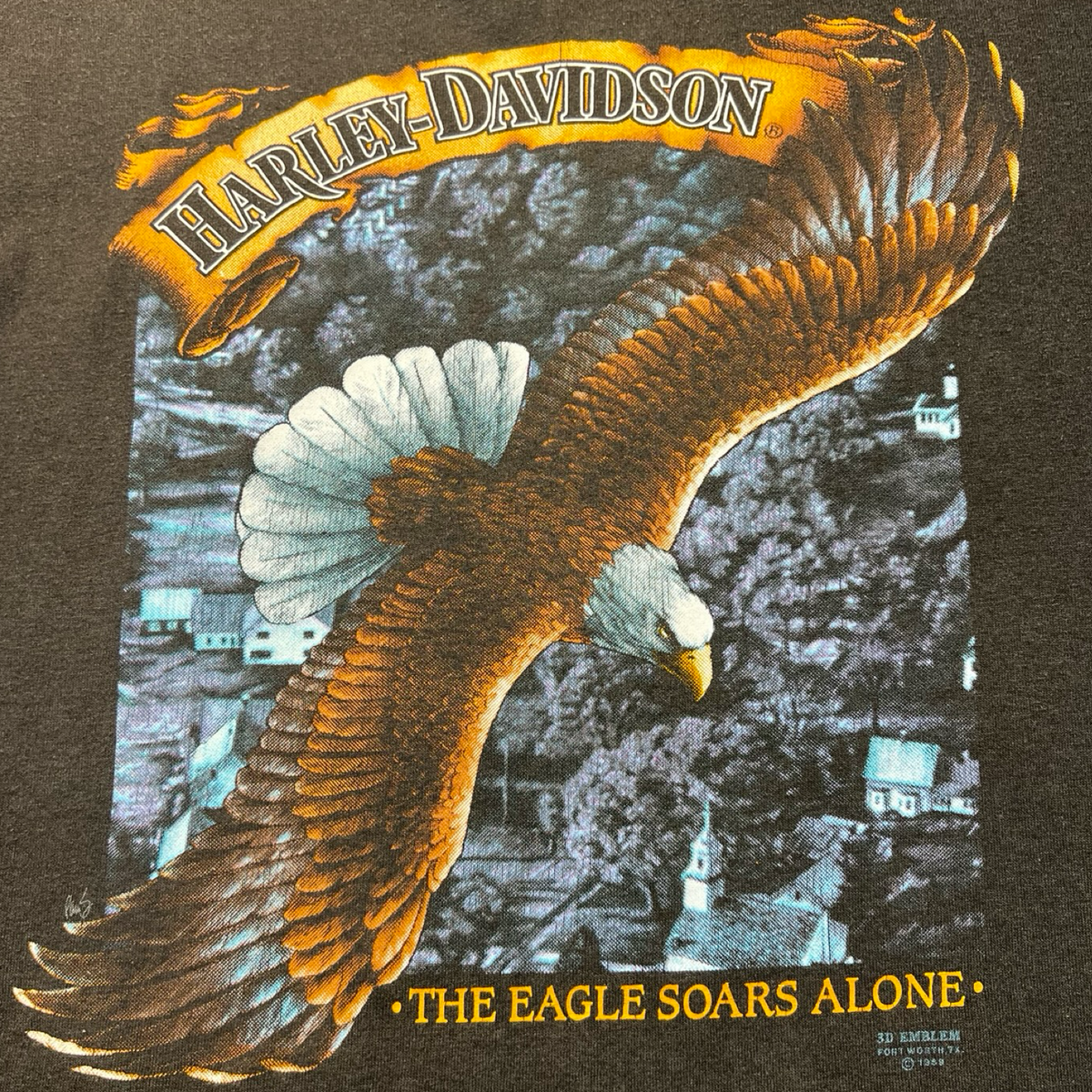 1994 Harley Davidson 3D Emblem The Eagle Soars Alone T-Shirt Black