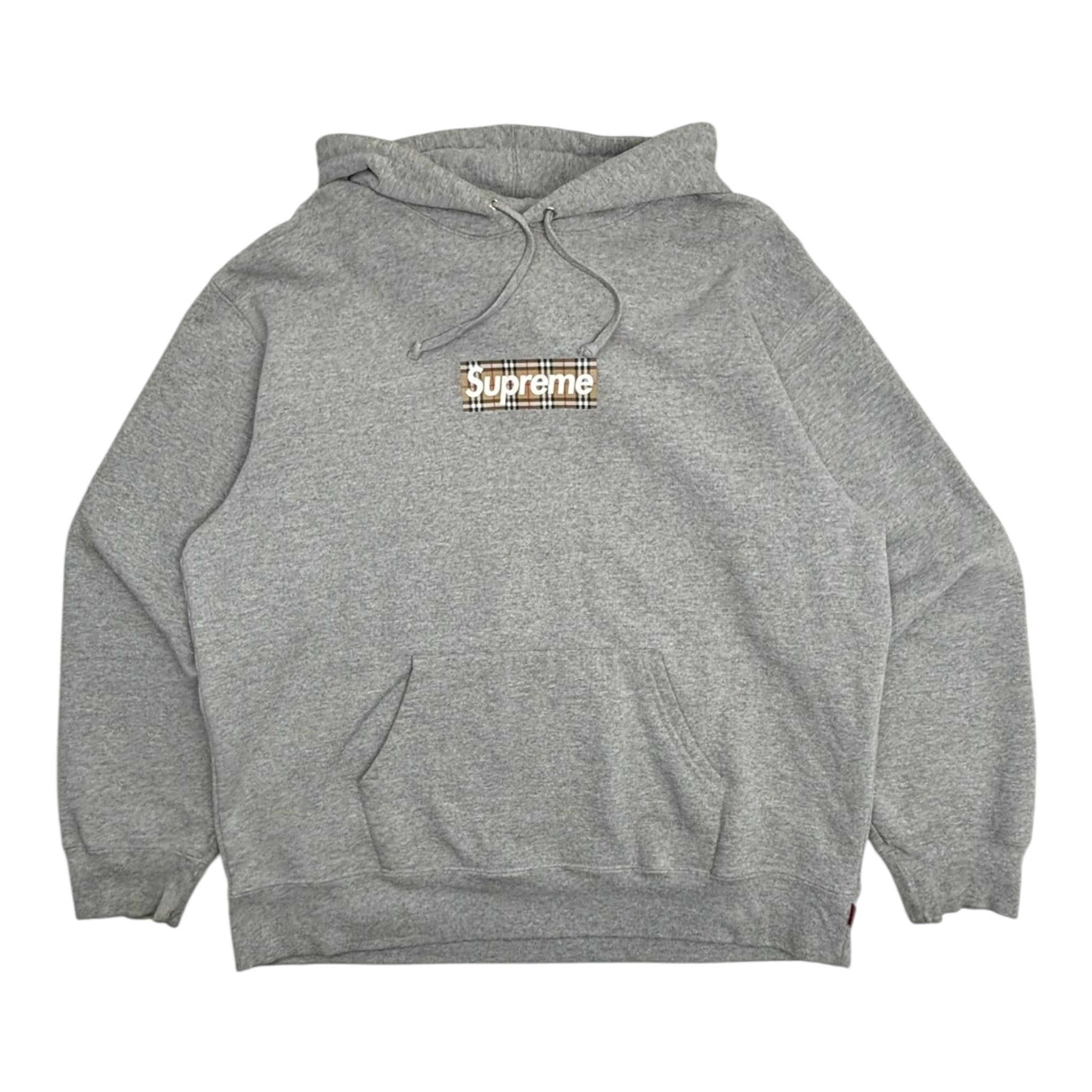 Supreme Burberry Box Logo Hooded Sweatshirt Heather Grey