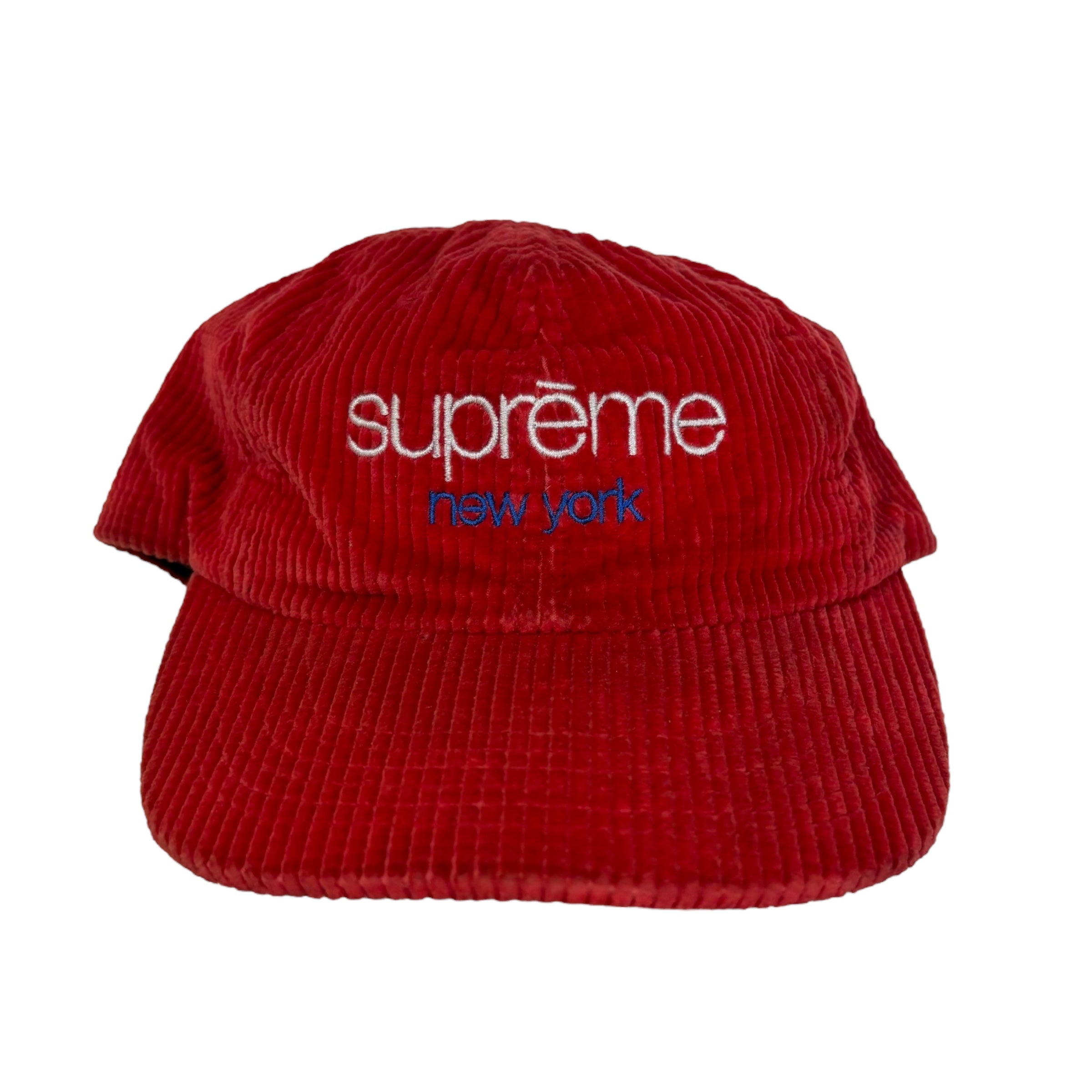 Supreme Waffle Cord Classic Logo 6-Panel StrapBack Hat Red