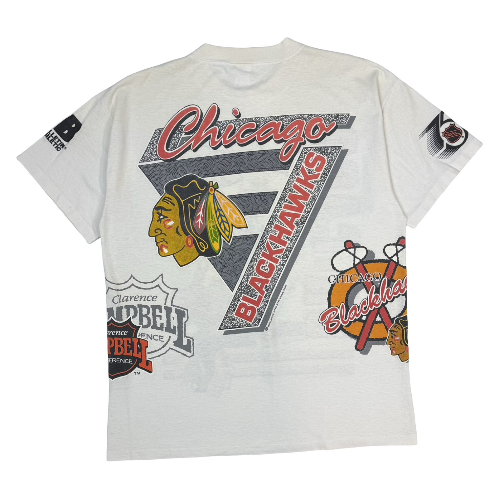 1991 Bulletin Athletic Chicago BlackHawks AOP Tee White