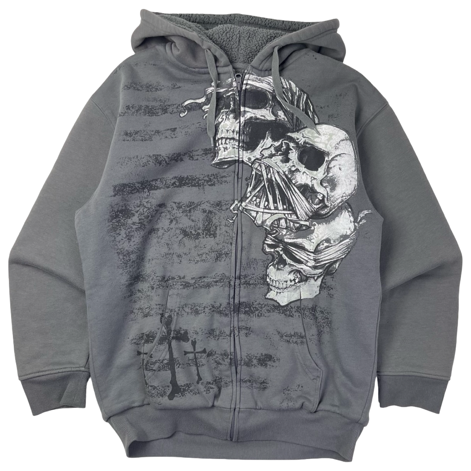Vintage Y2K MMA Elite 3 Skulls Sherpa Hoodie