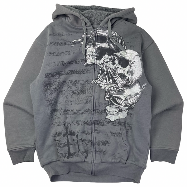Vintage Y2K MMA Elite 3 Skulls Sherpa Hoodie