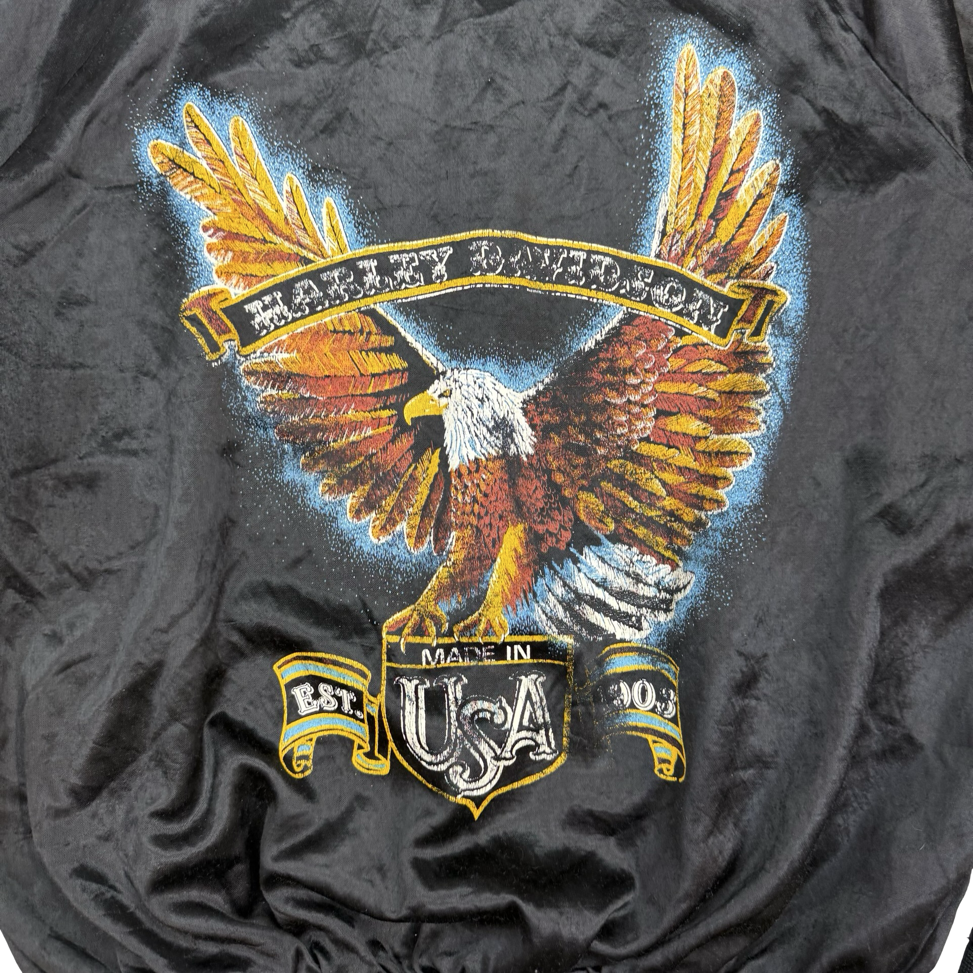 Vintage Harley Davidson Satin Bomber Jacket Black